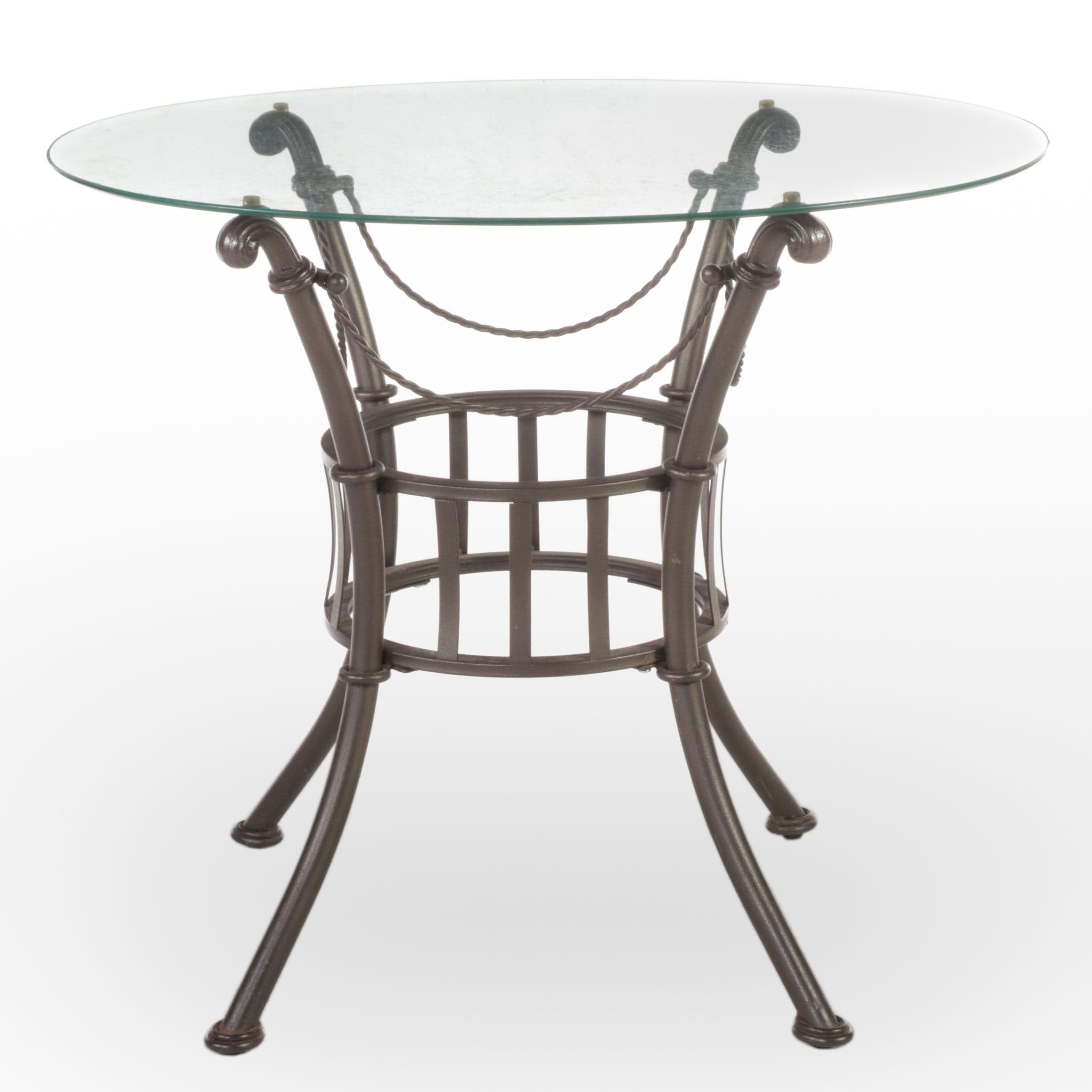 Neoclassical Style PowderCoated Metal and Glass Top Patio Side Table