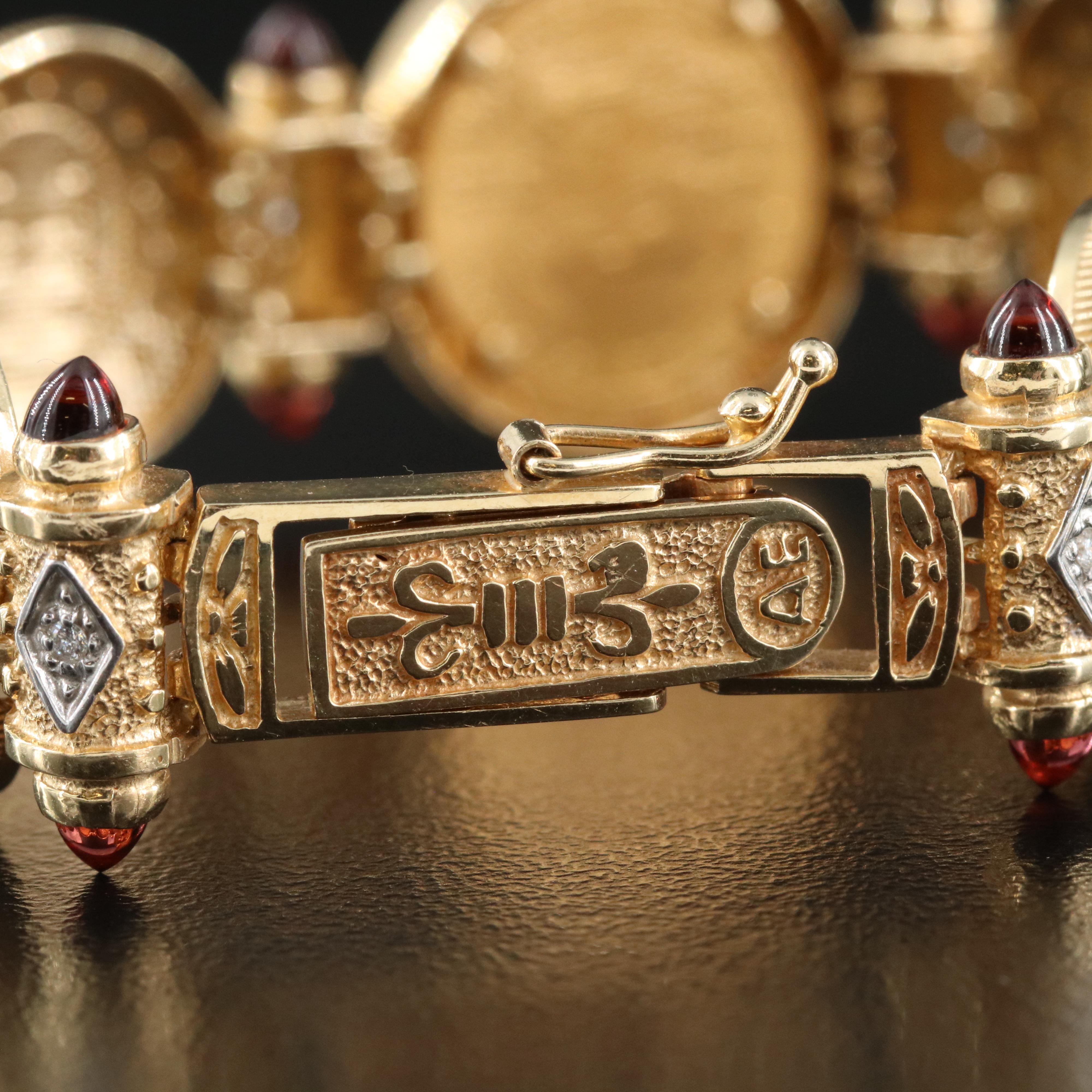 14K Gold Eagle Coin with Garnet and Diamond Bracelet