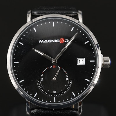 Magnicor Quartz Analog Wristwatch with Black Dial and Strap