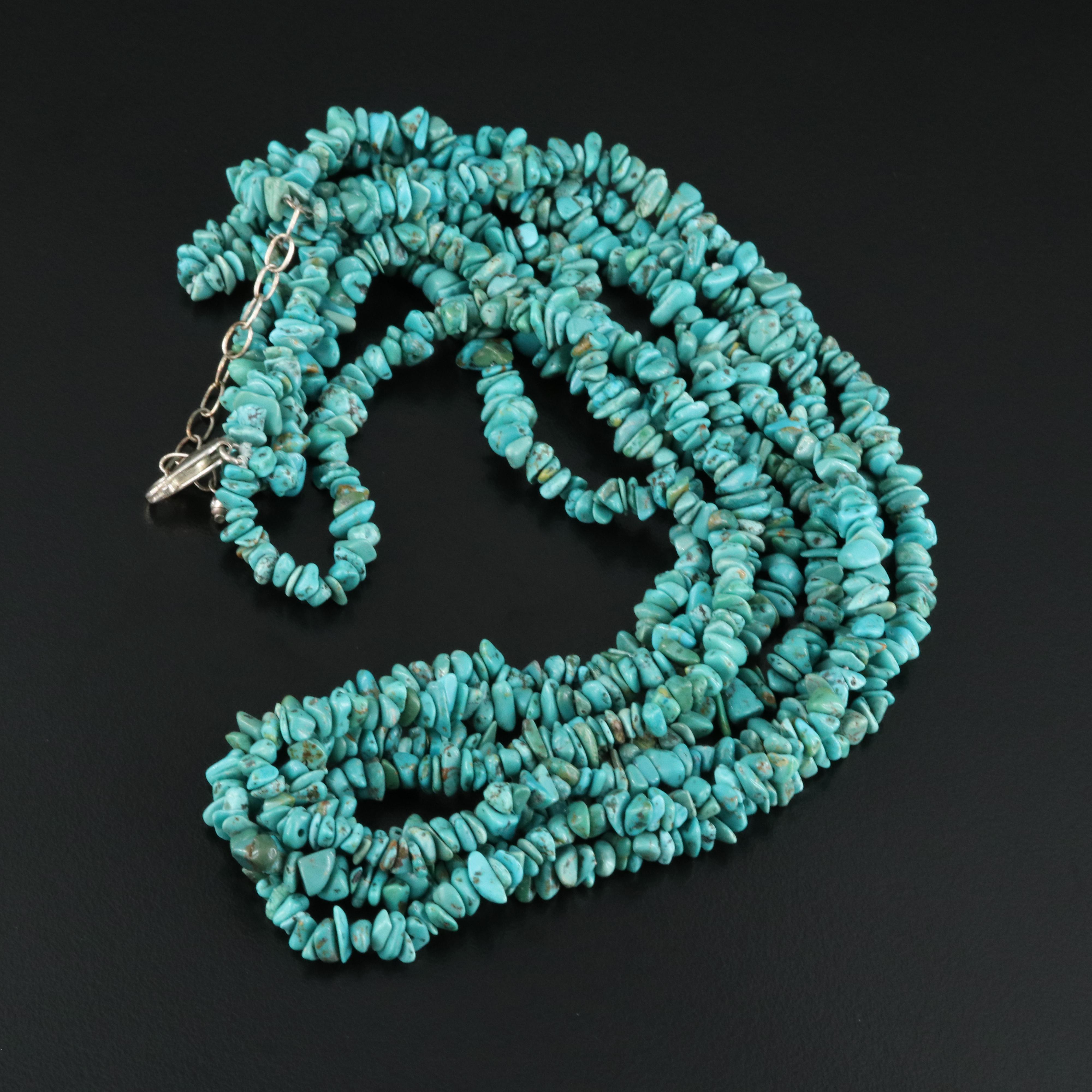 Multi Strand Turquoise Necklace with Sterling Clasp
