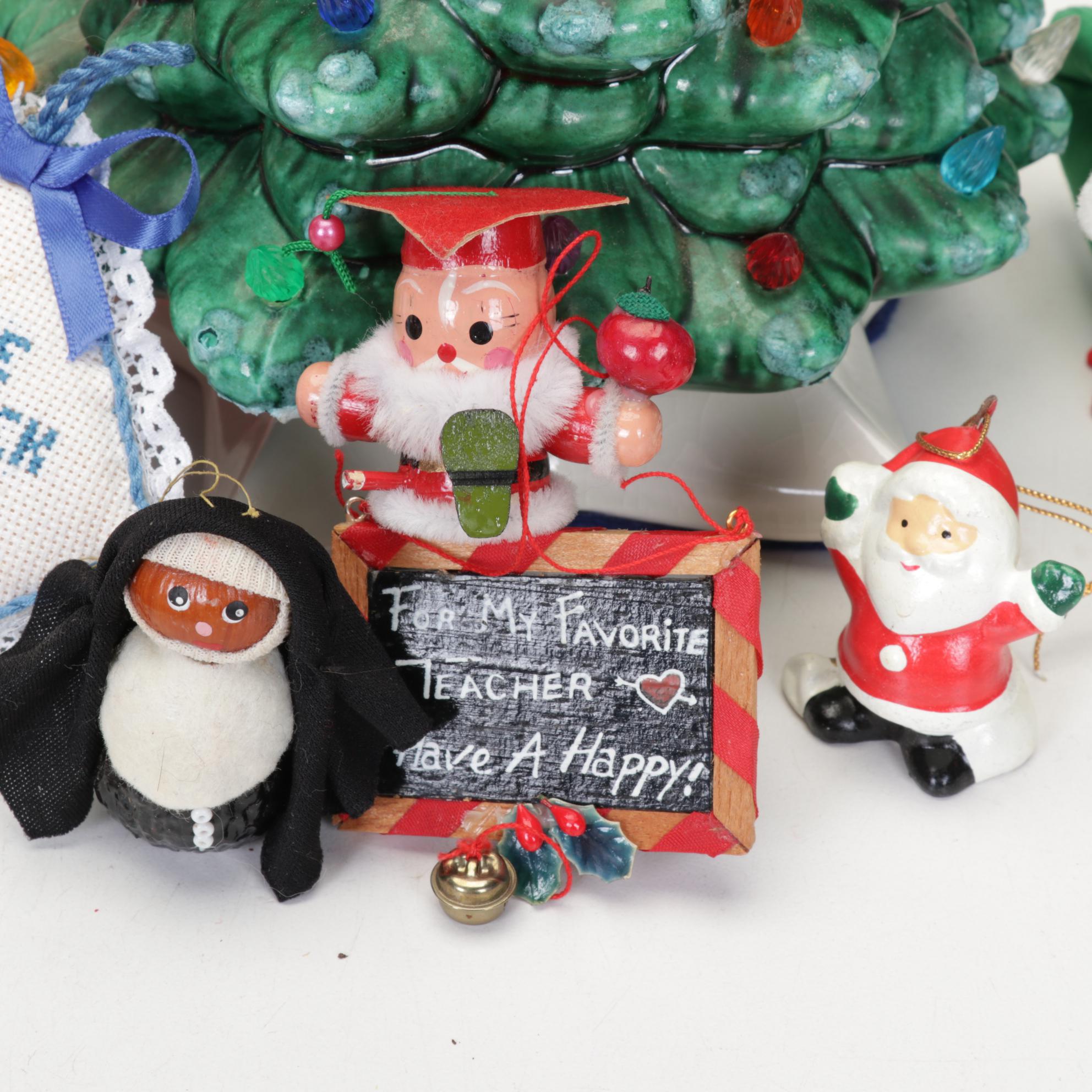 Illuminated Ceramic Christmas Tree and Ornament Collection Including Disney