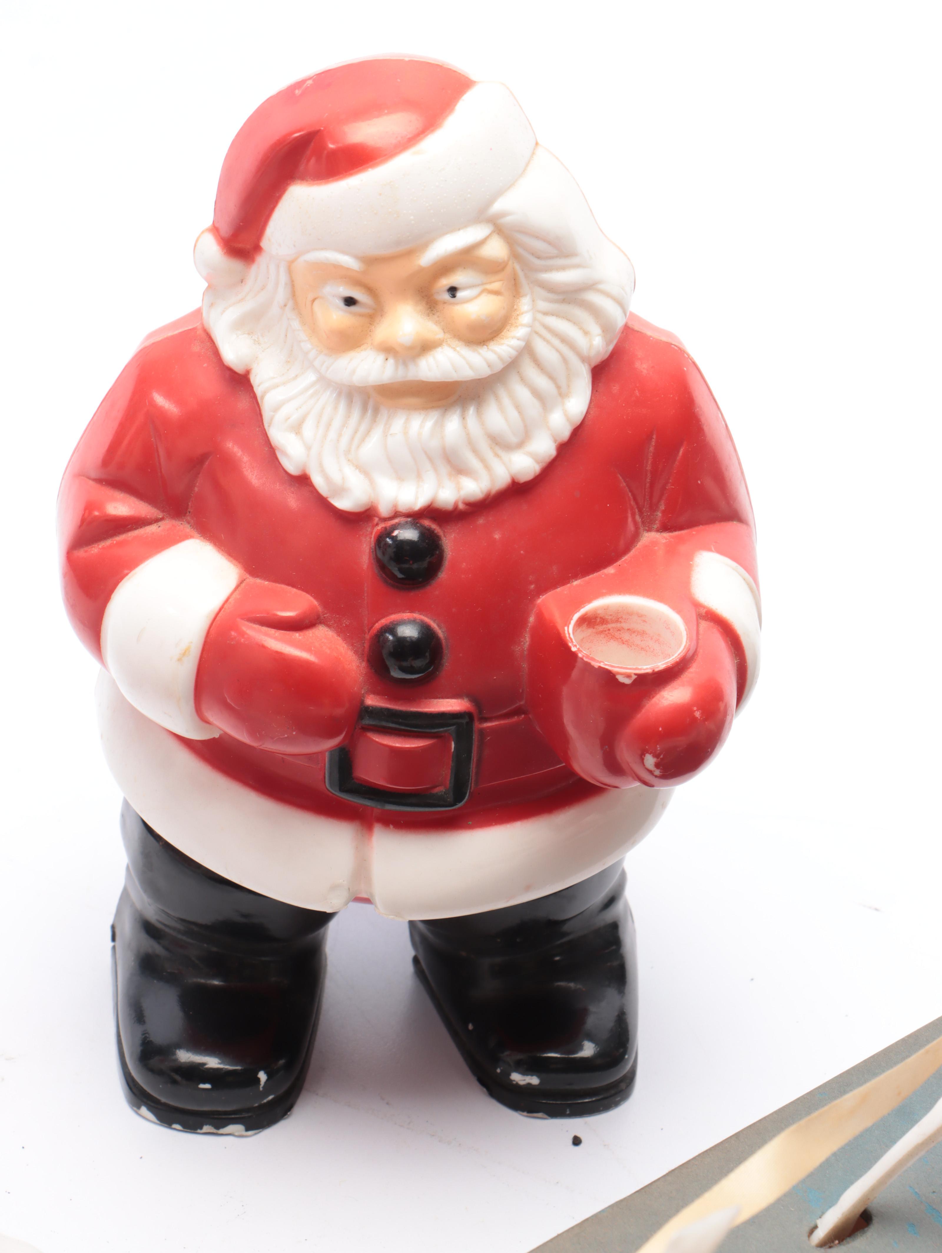 Christmas Plastic Santa Claus and Reindeer Figurines, Mid-20th Century
