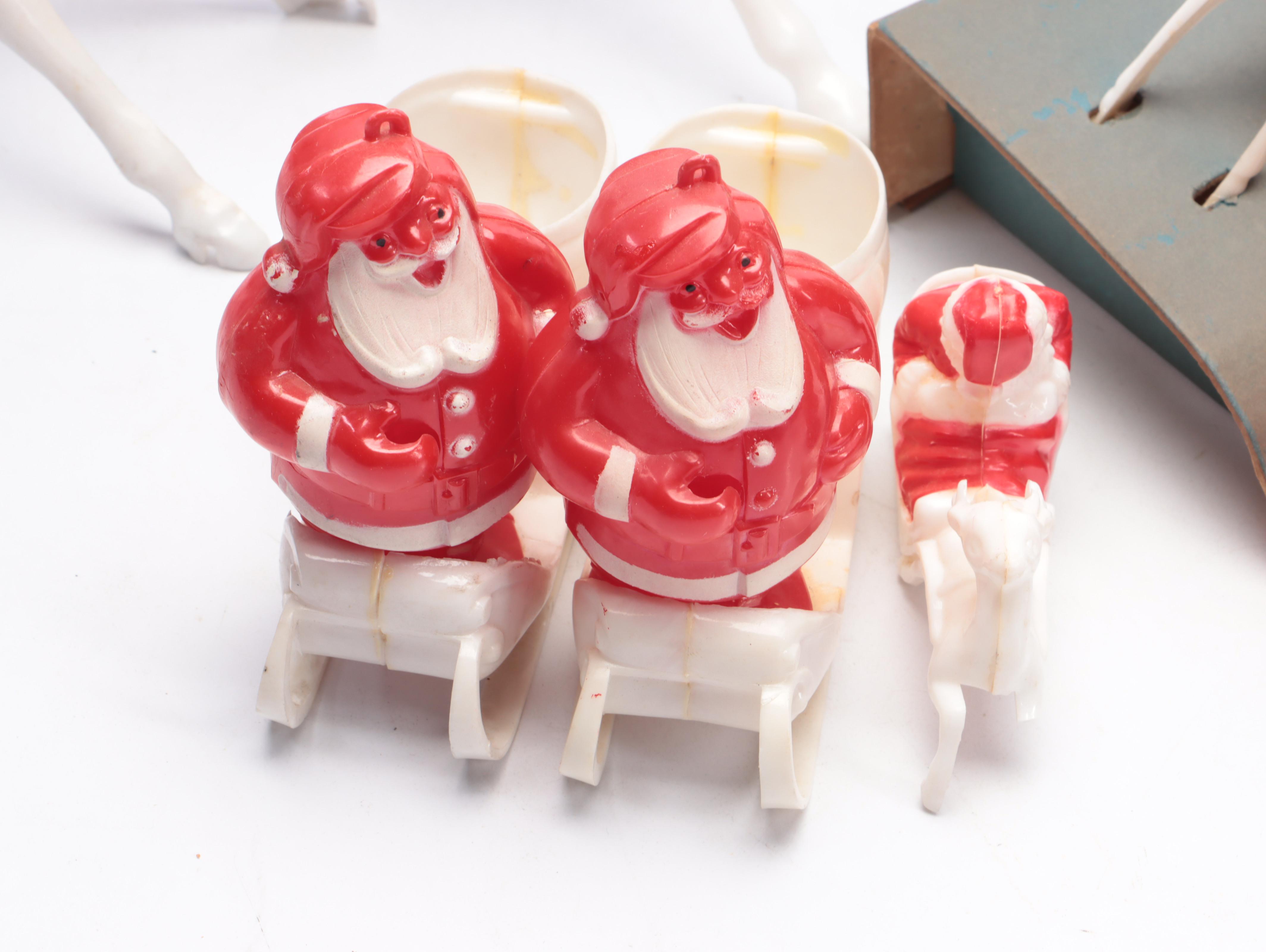 Christmas Plastic Santa Claus and Reindeer Figurines, Mid-20th Century