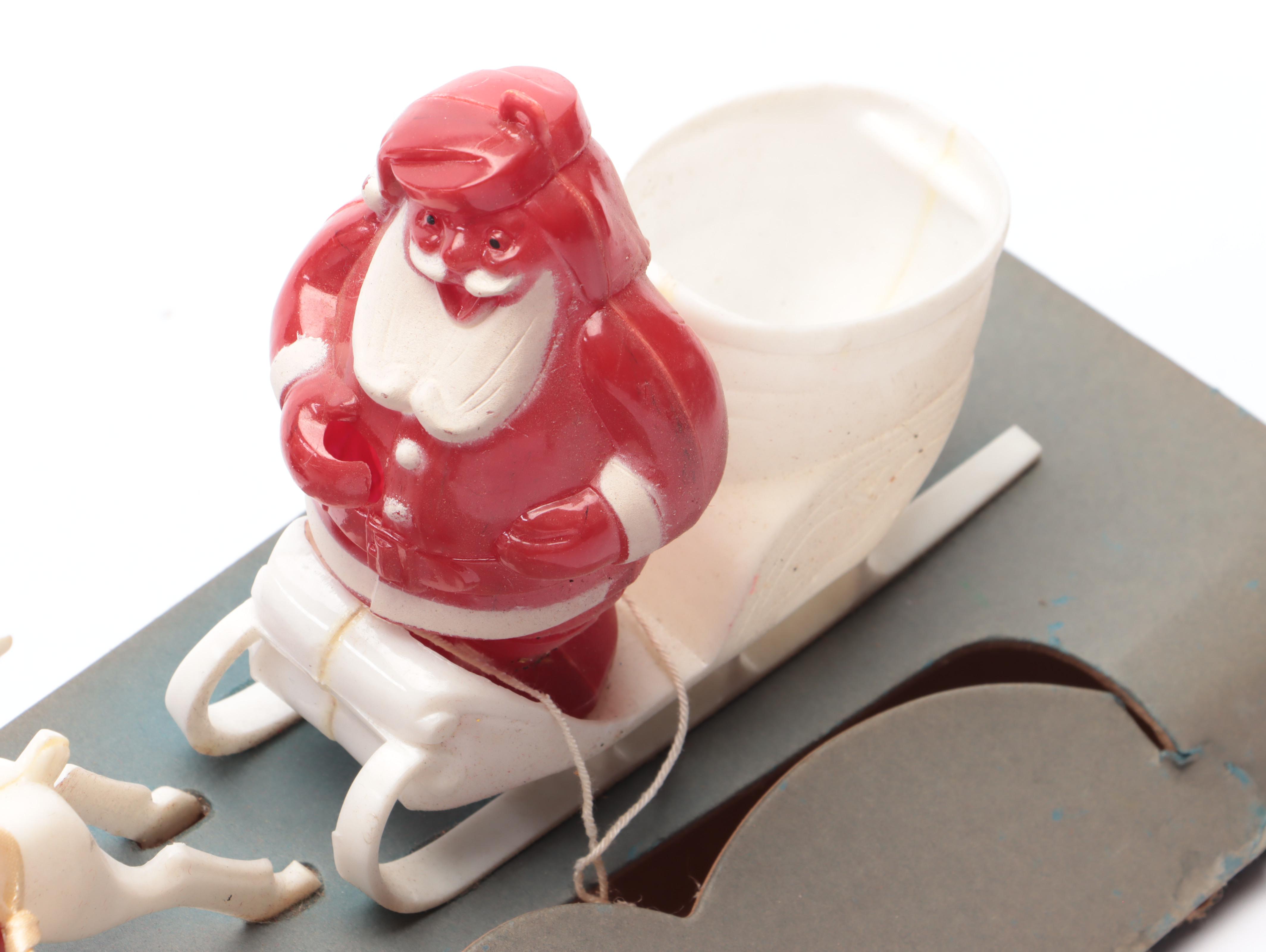 Christmas Plastic Santa Claus and Reindeer Figurines, Mid-20th Century