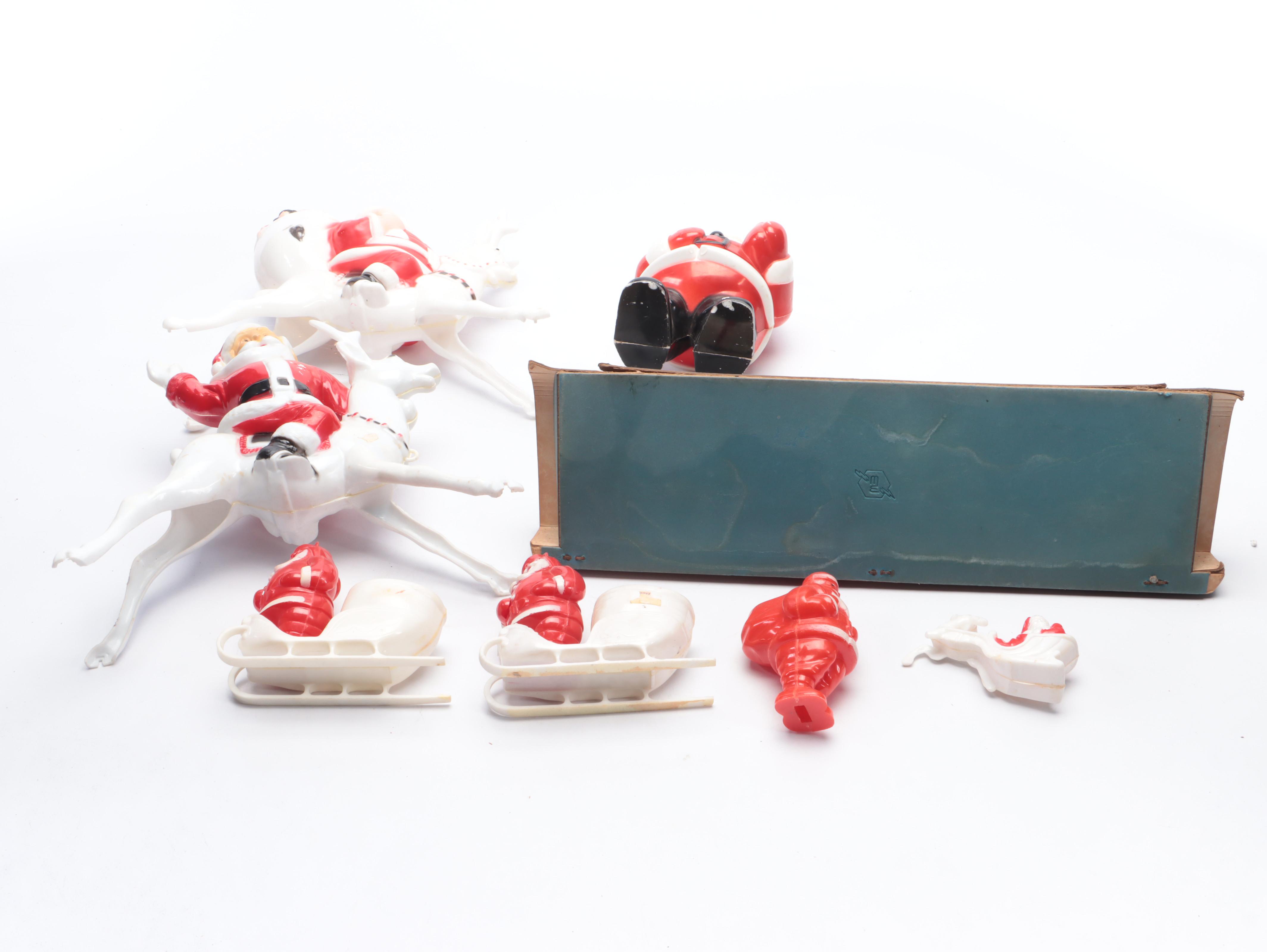 Christmas Plastic Santa Claus and Reindeer Figurines, Mid-20th Century