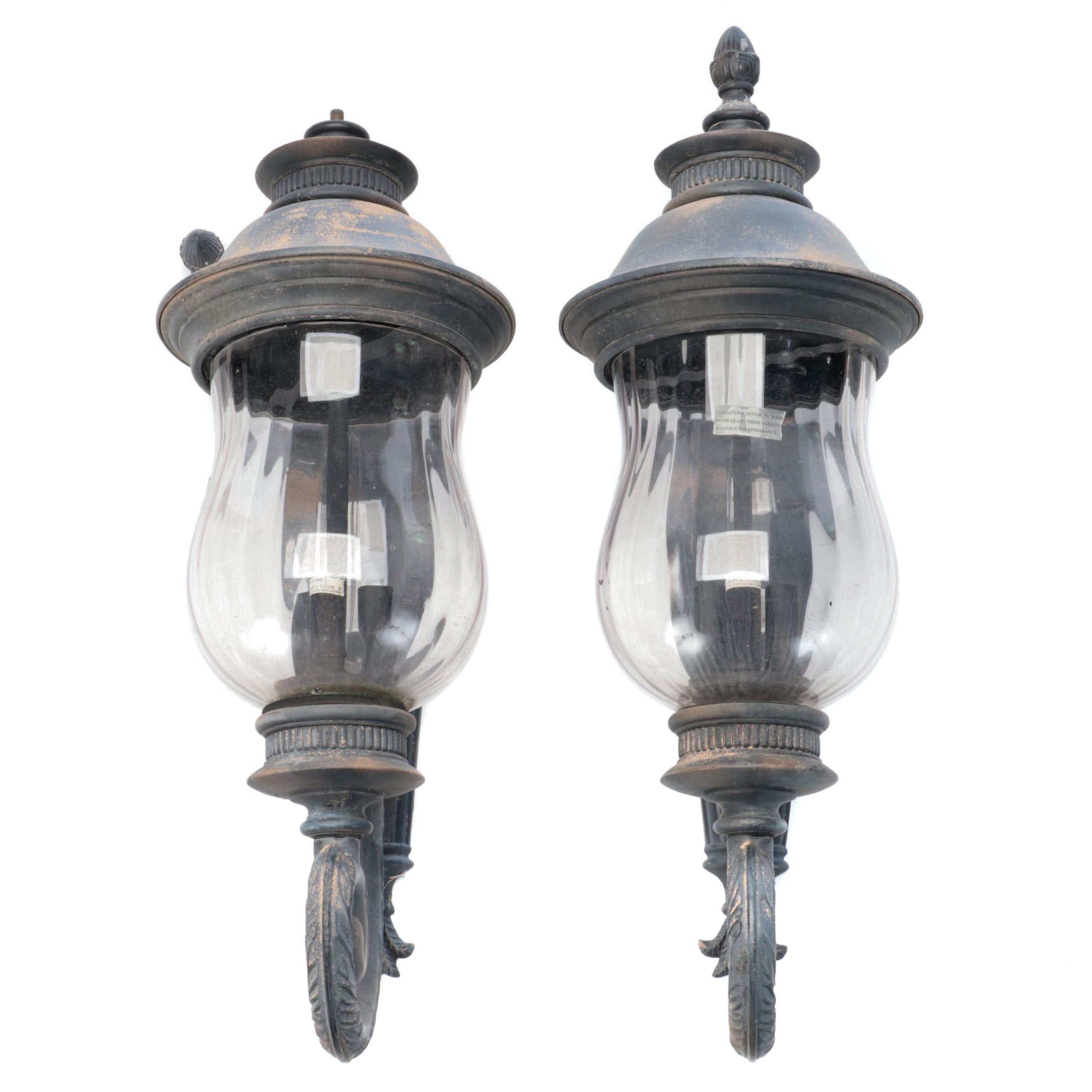 Pair of Minka Lavery "Newport" Oxidized Metal and Glass Wall Sconces