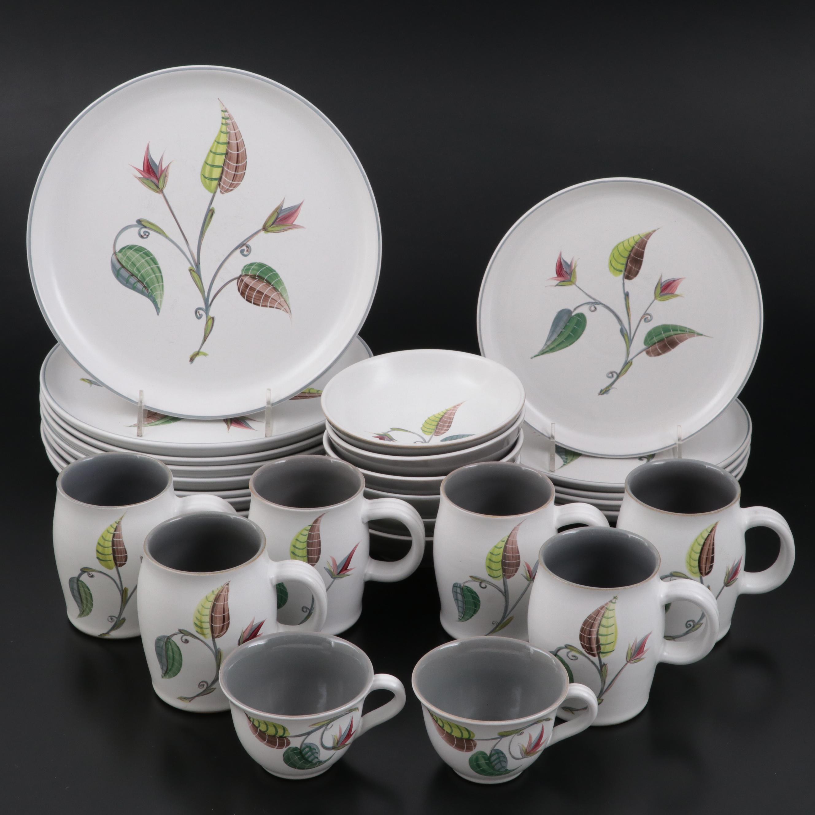Denby "Spring" Hand-Painted Stoneware Mugs and Other Dinnerware