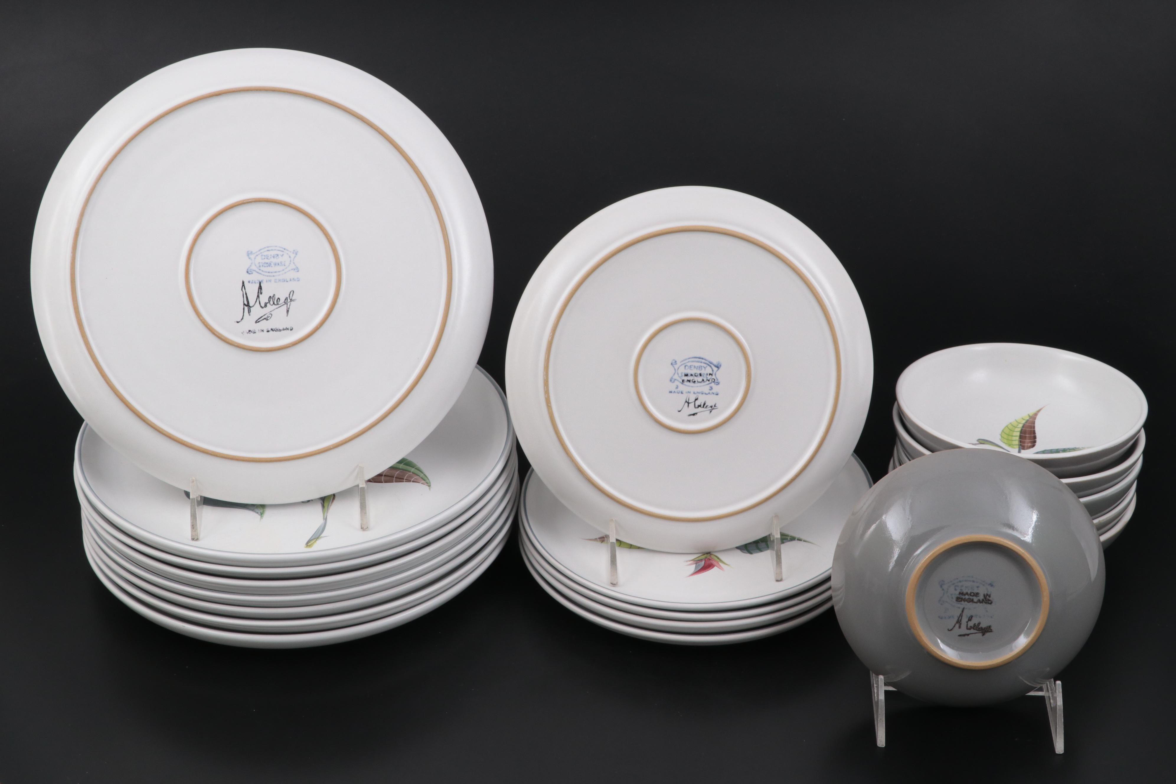 Denby "Spring" Hand-Painted Stoneware Mugs and Other Dinnerware