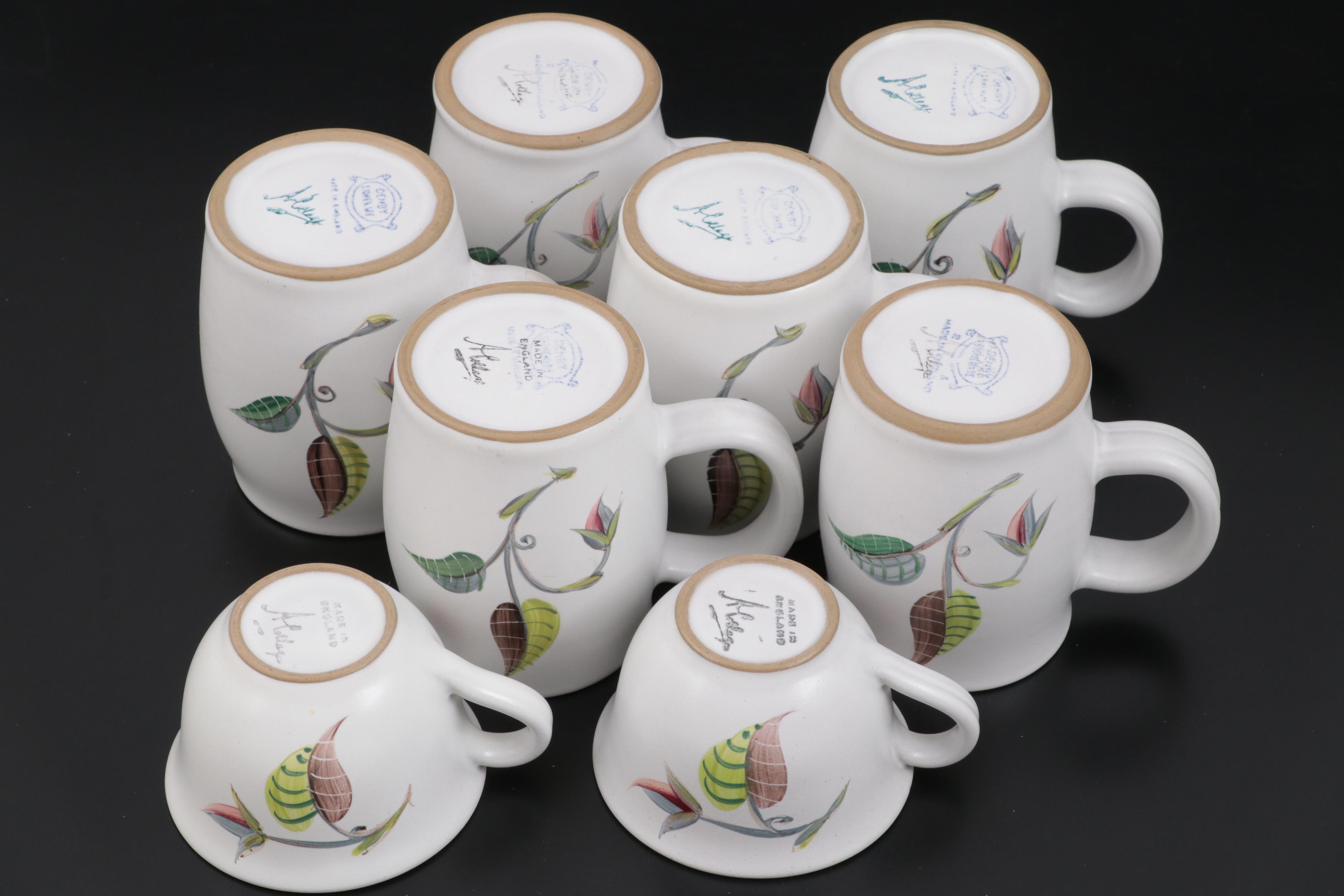 Denby "Spring" Hand-Painted Stoneware Mugs and Other Dinnerware