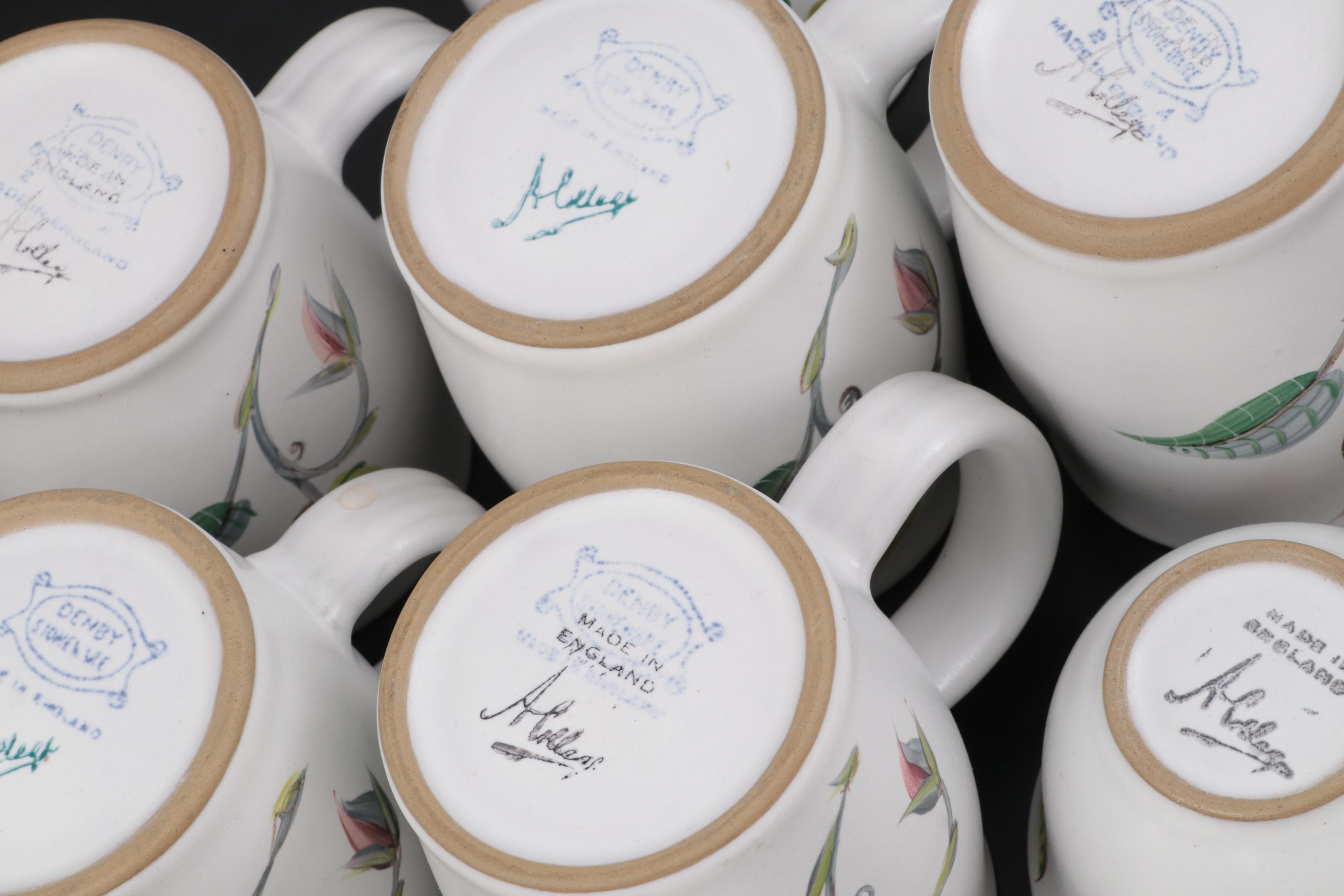 Denby "Spring" Hand-Painted Stoneware Mugs and Other Dinnerware