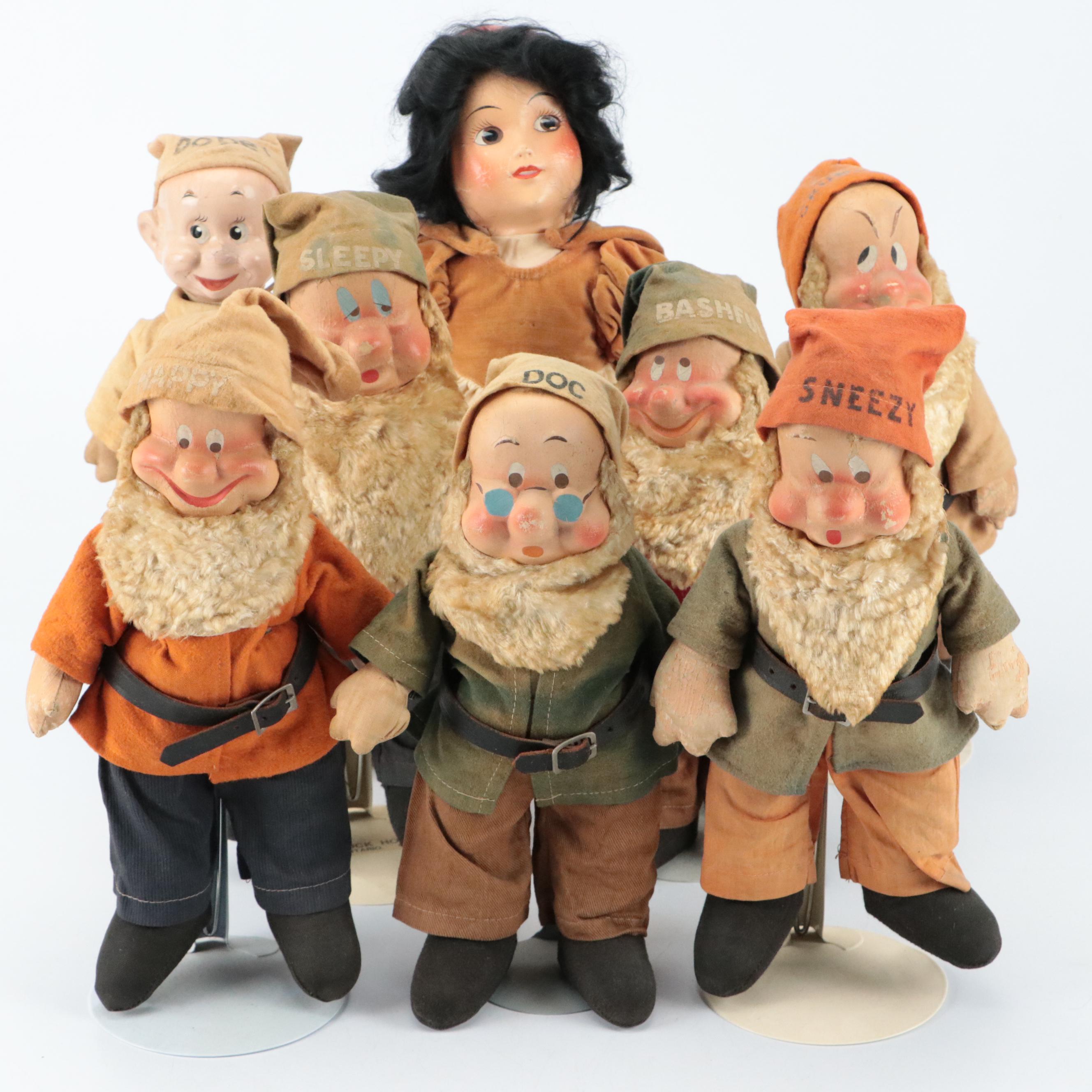 Ideal Novelty & Toy Co. Dopey with Other Snow White and Dwarf Dolls, circa 1937
