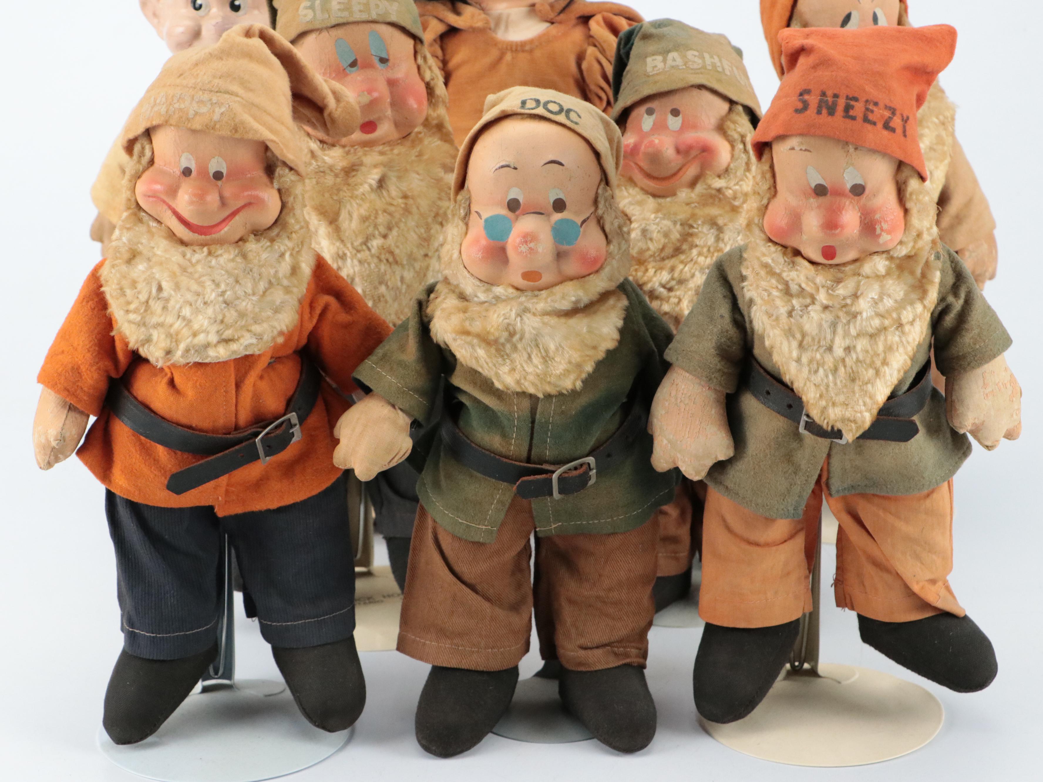Ideal Novelty & Toy Co. Dopey with Other Snow White and Dwarf Dolls, circa 1937
