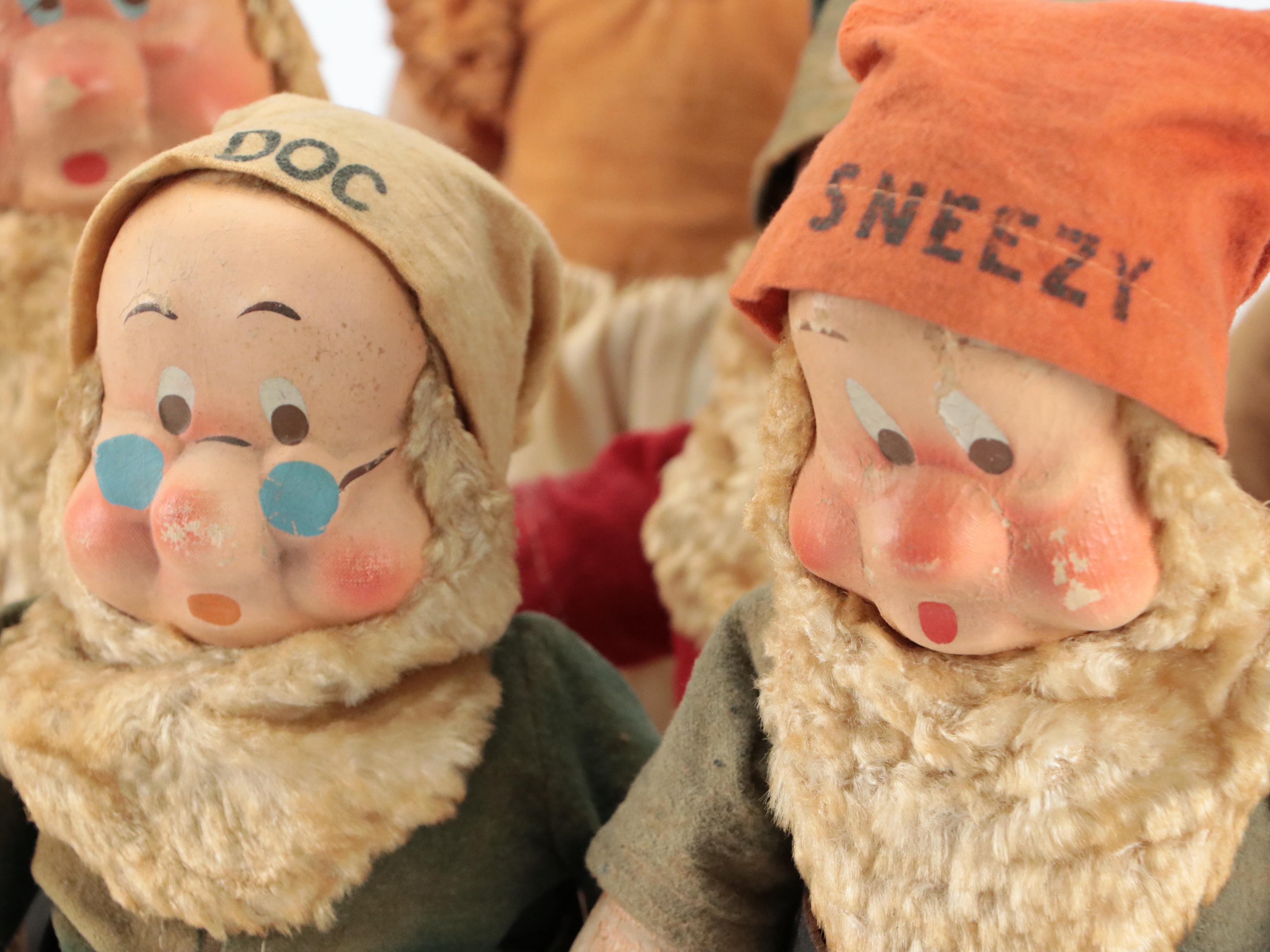 Ideal Novelty & Toy Co. Dopey with Other Snow White and Dwarf Dolls, circa 1937