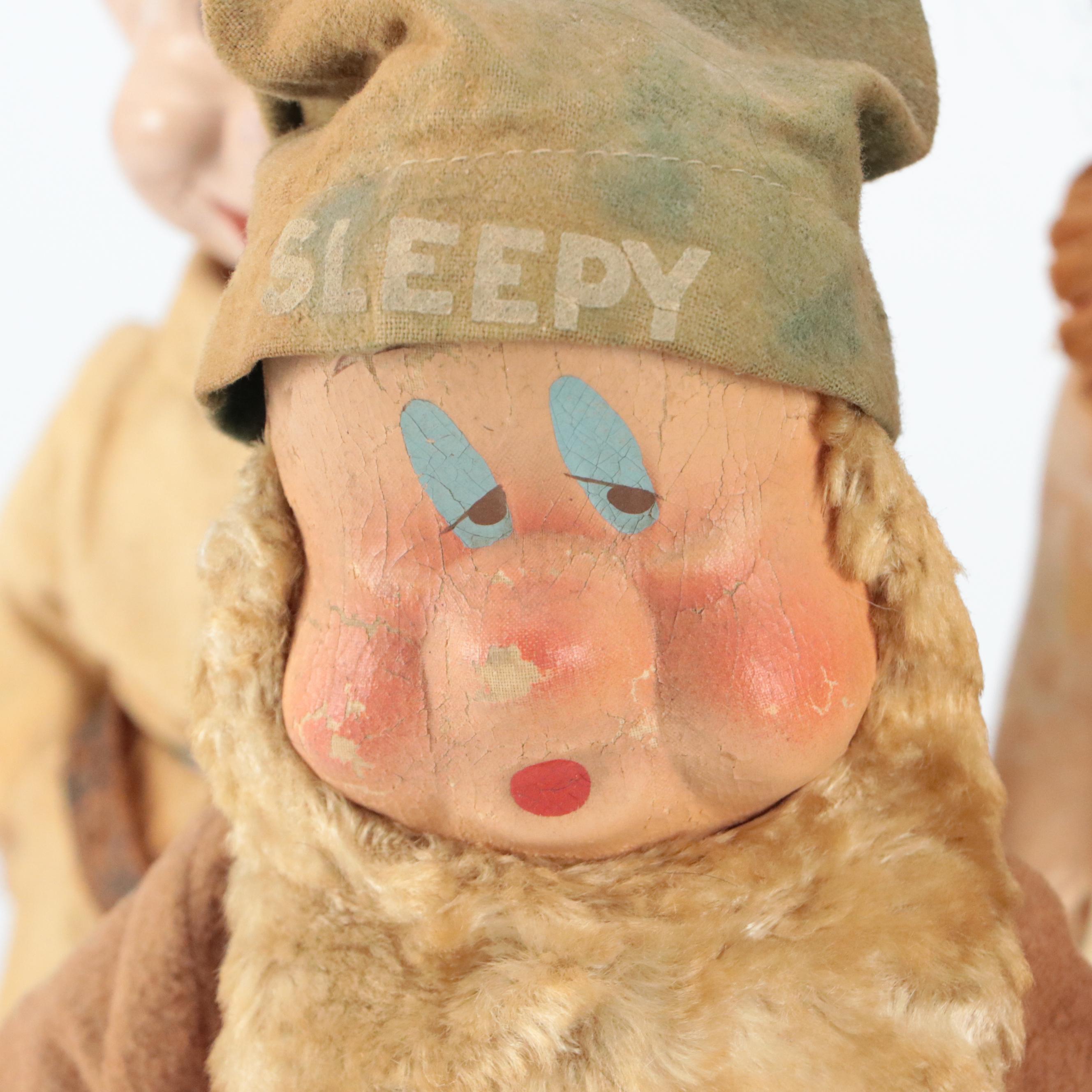 Ideal Novelty & Toy Co. Dopey with Other Snow White and Dwarf Dolls, circa 1937