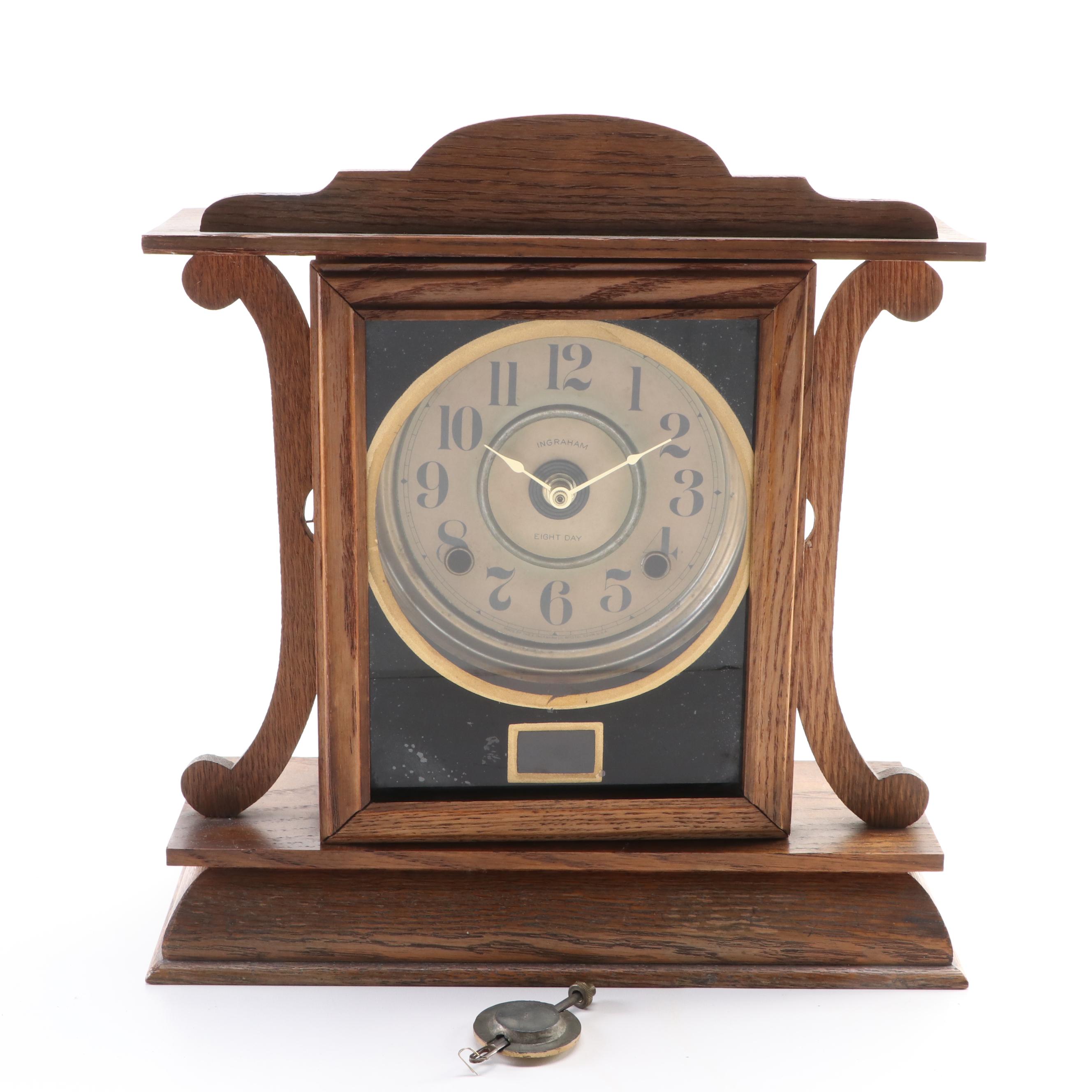 Ingraham Oak Eight Day Mantel Clock, Late 19th Century