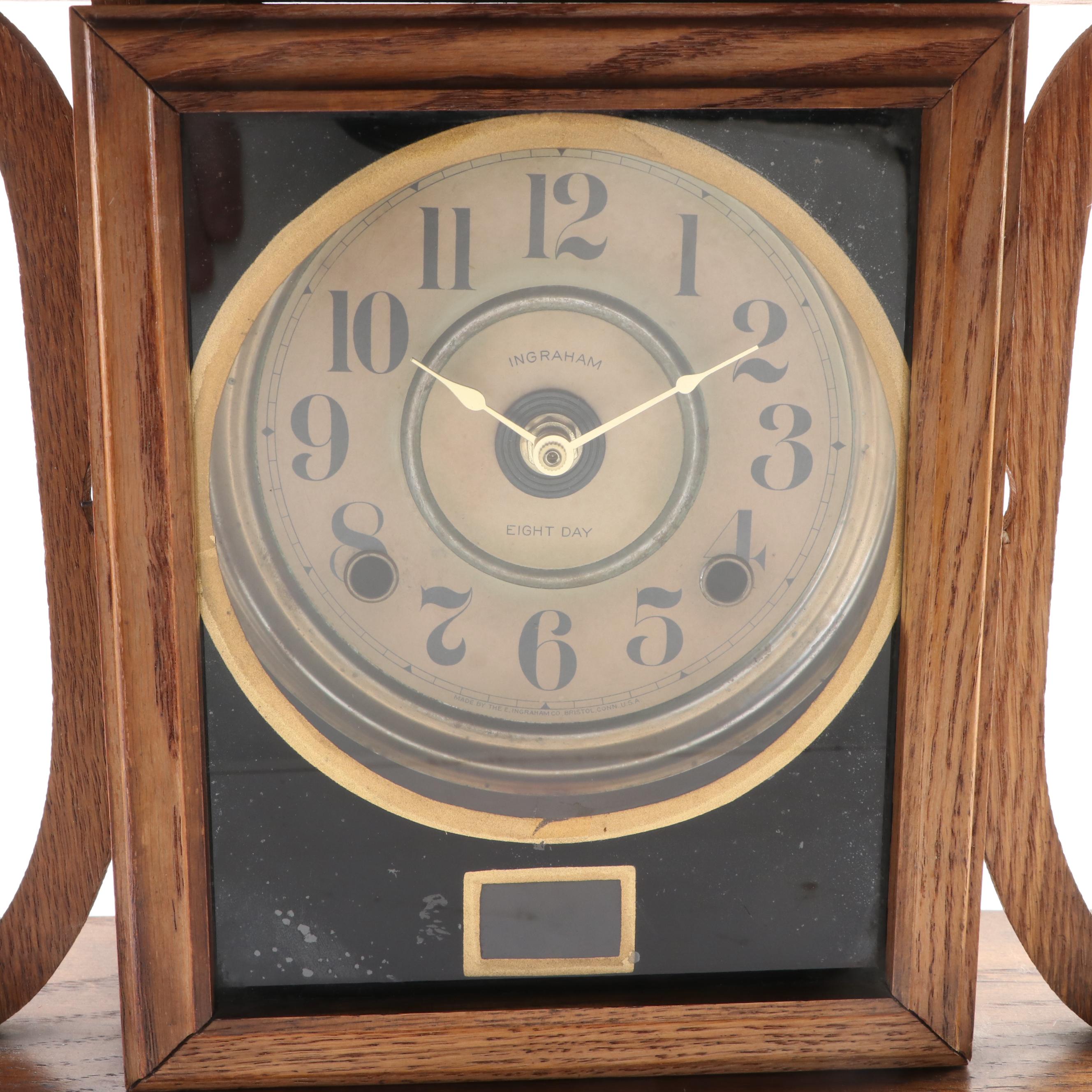 Ingraham Oak Eight Day Mantel Clock, Late 19th Century