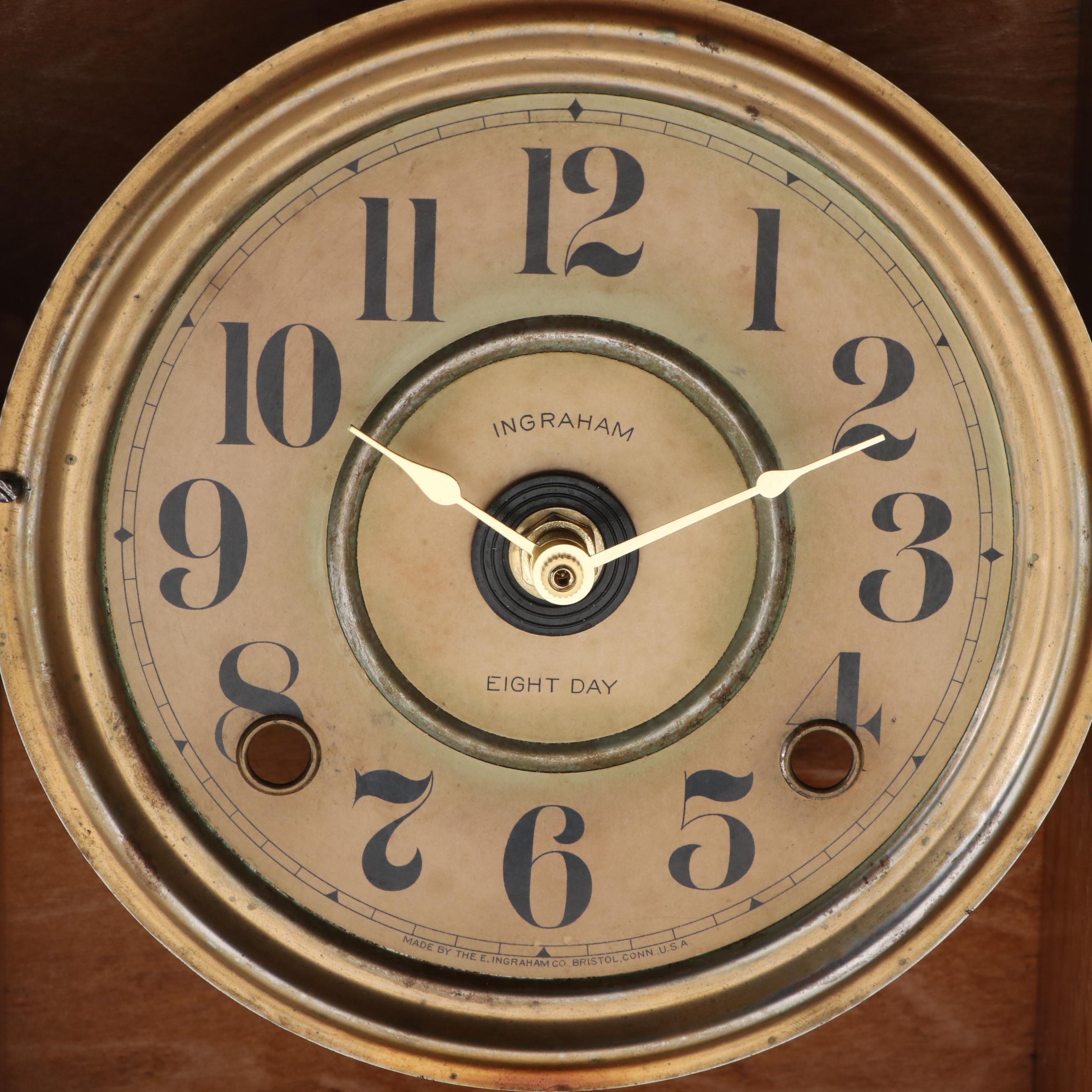 Ingraham Oak Eight Day Mantel Clock, Late 19th Century