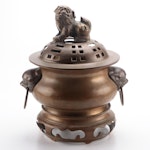 Chinese Bronze Censer with Guardian Lion Finial
