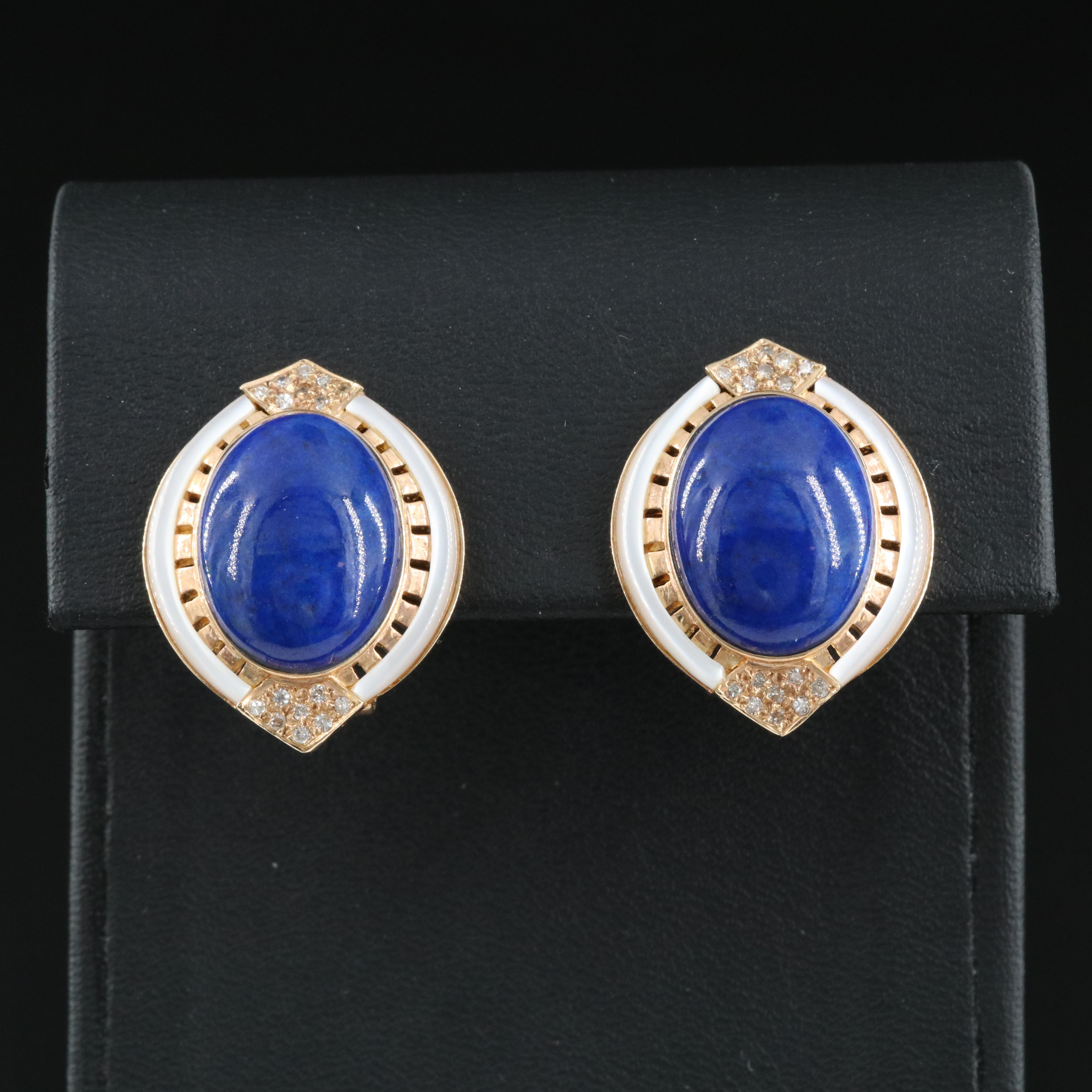14K Lapis Lazuli, Diamond and Mother of Pearl Earrings