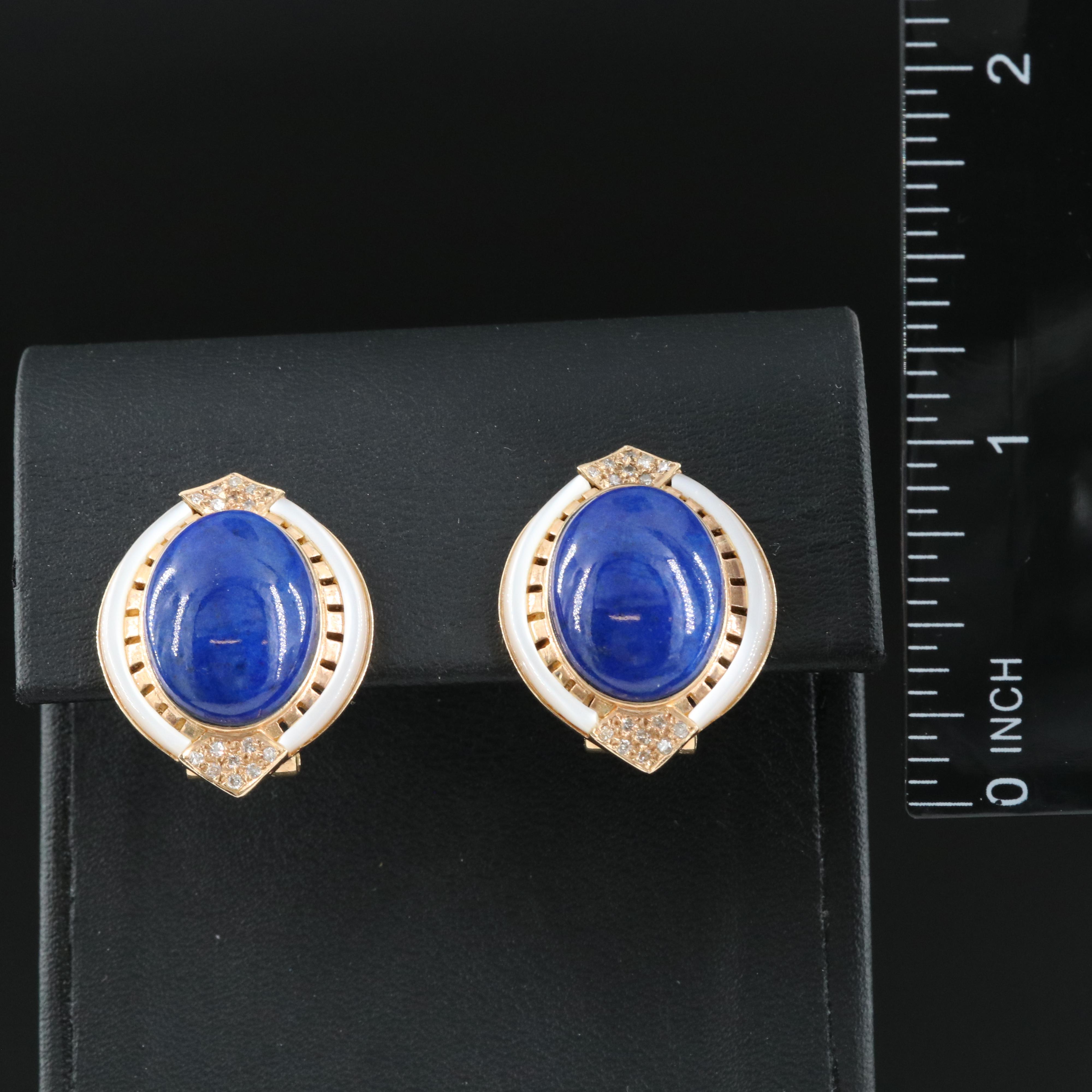 14K Lapis Lazuli, Diamond and Mother of Pearl Earrings