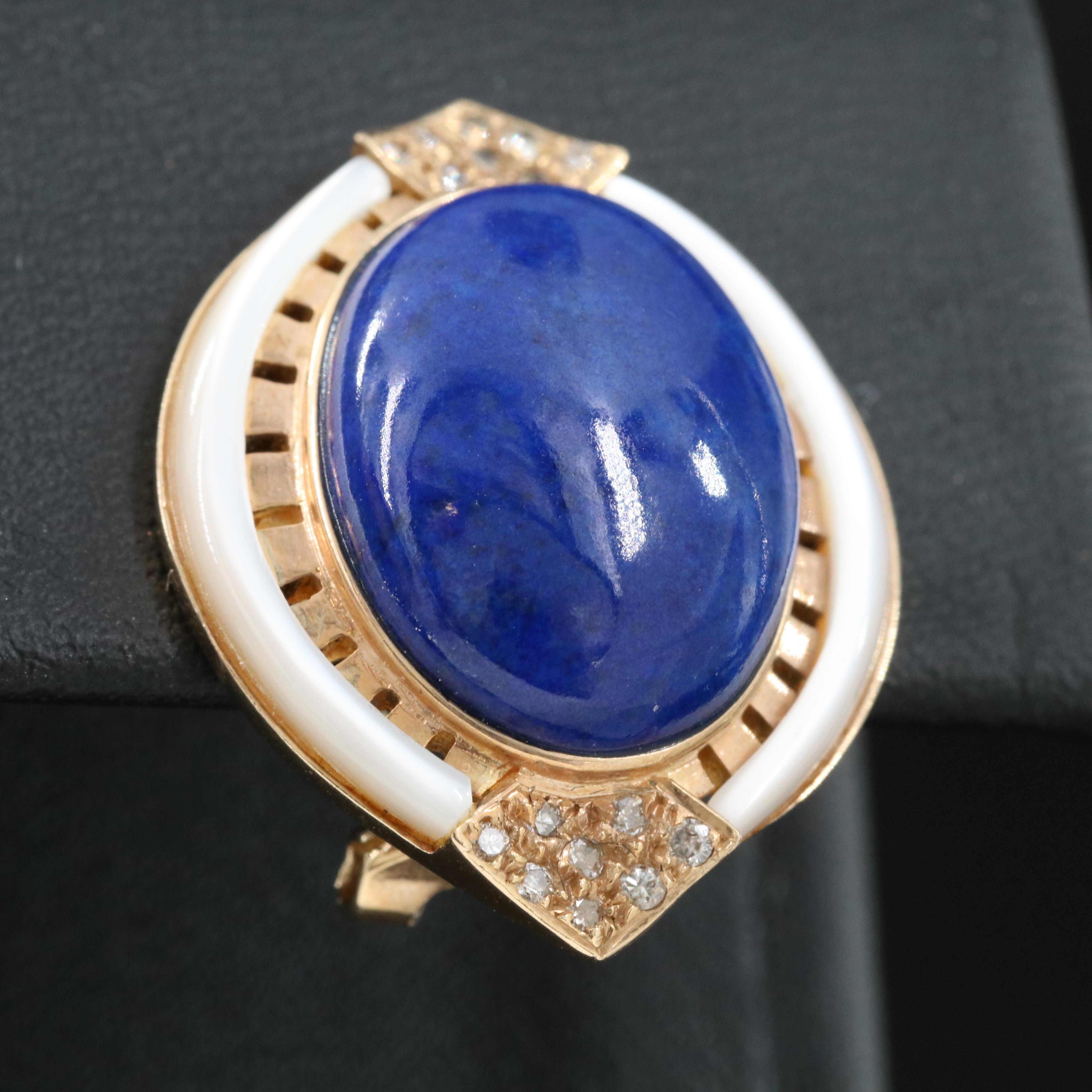 14K Lapis Lazuli, Diamond and Mother of Pearl Earrings