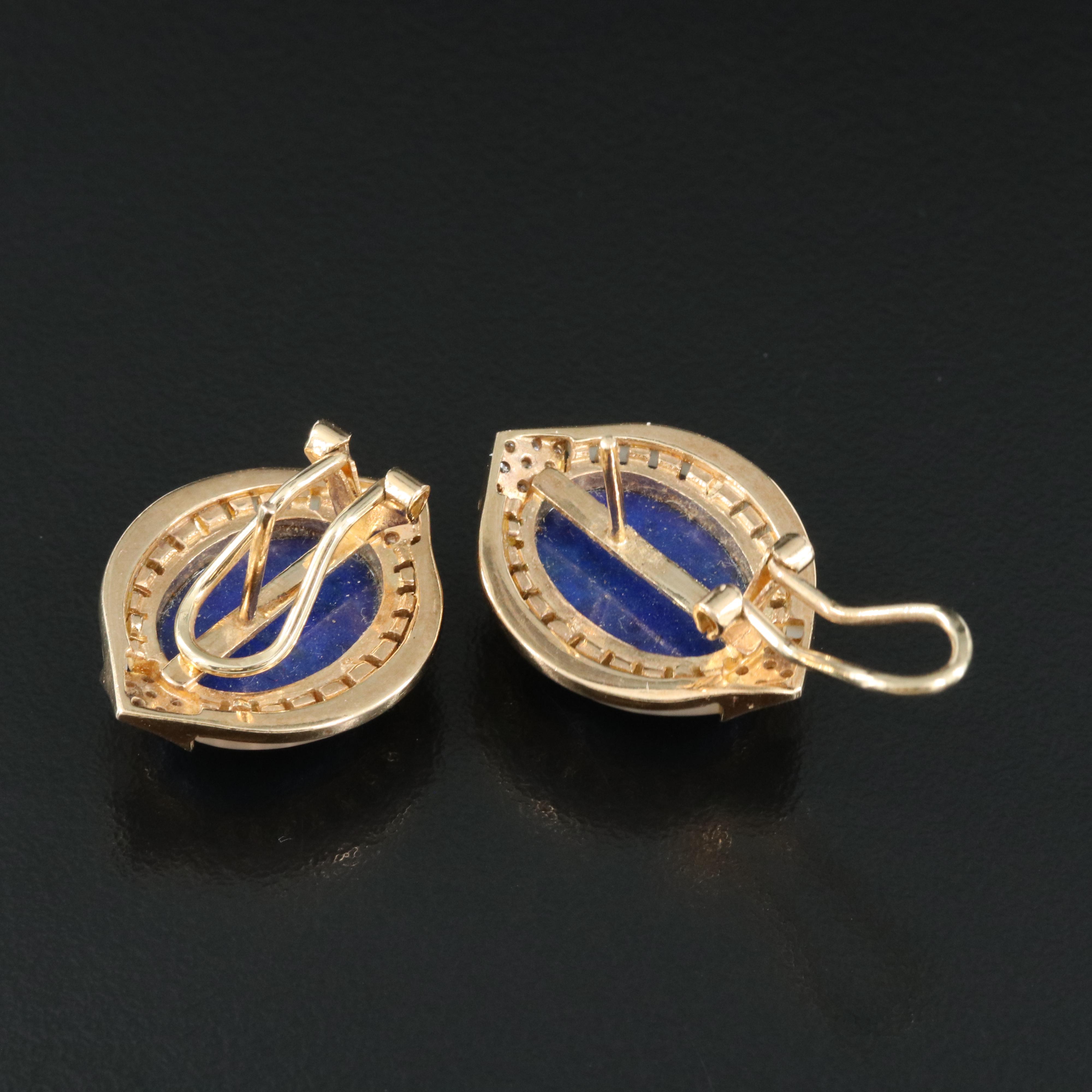 14K Lapis Lazuli, Diamond and Mother of Pearl Earrings