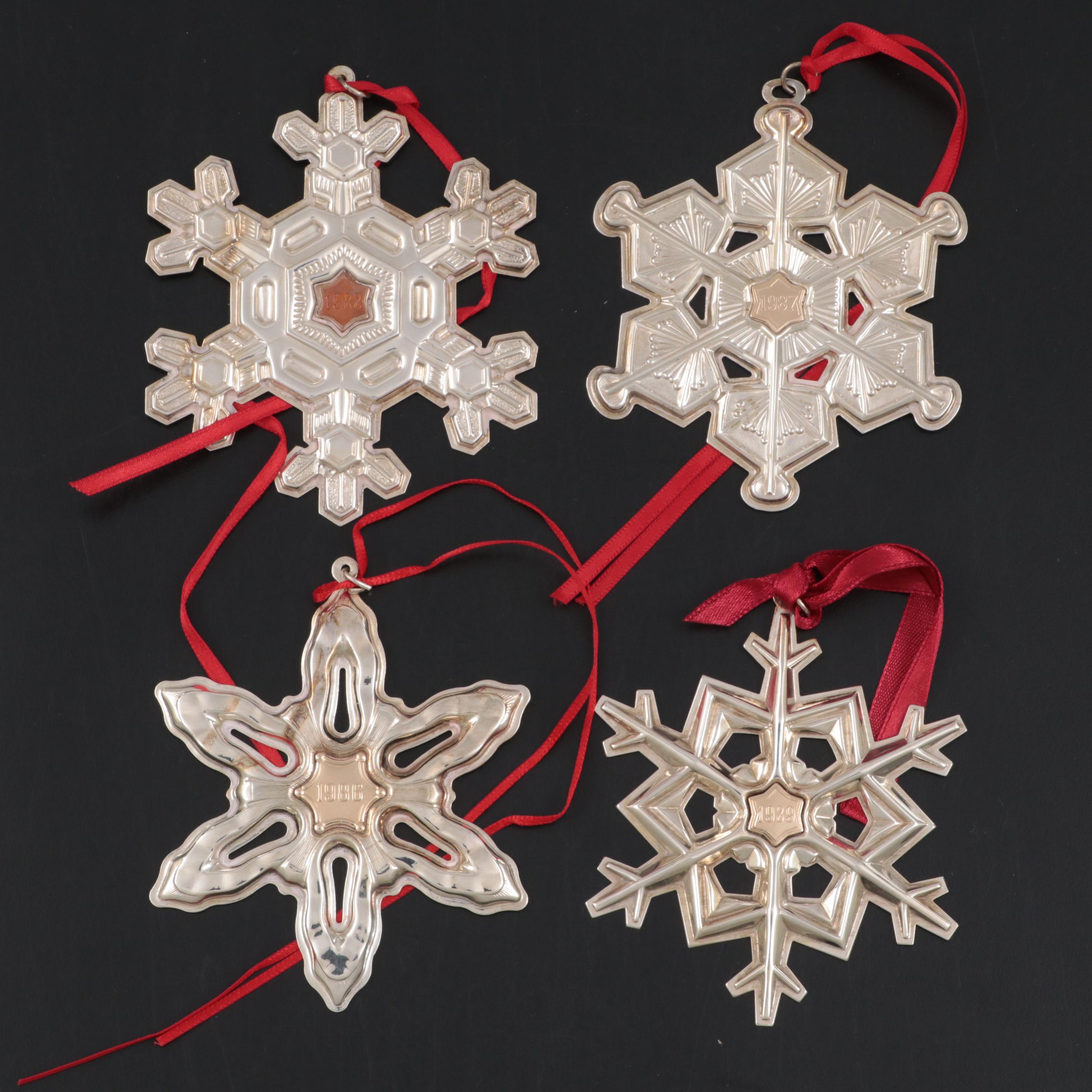 Gorham Sterling Silver Annual Christmas Ornaments, 1986-1989