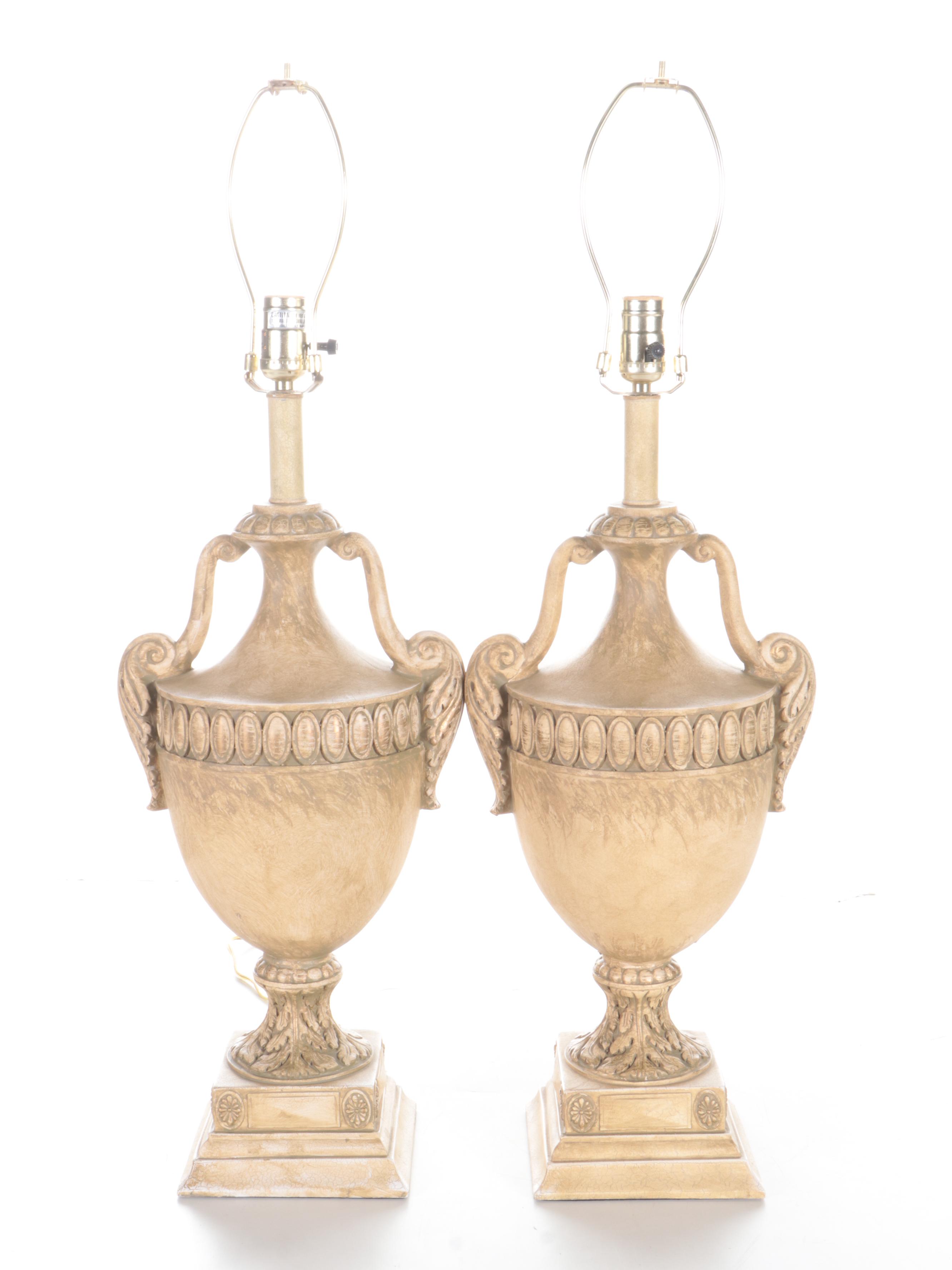 Berman Neoclassical Style Resin Amphora Base Table Lamps, Late 20th C
