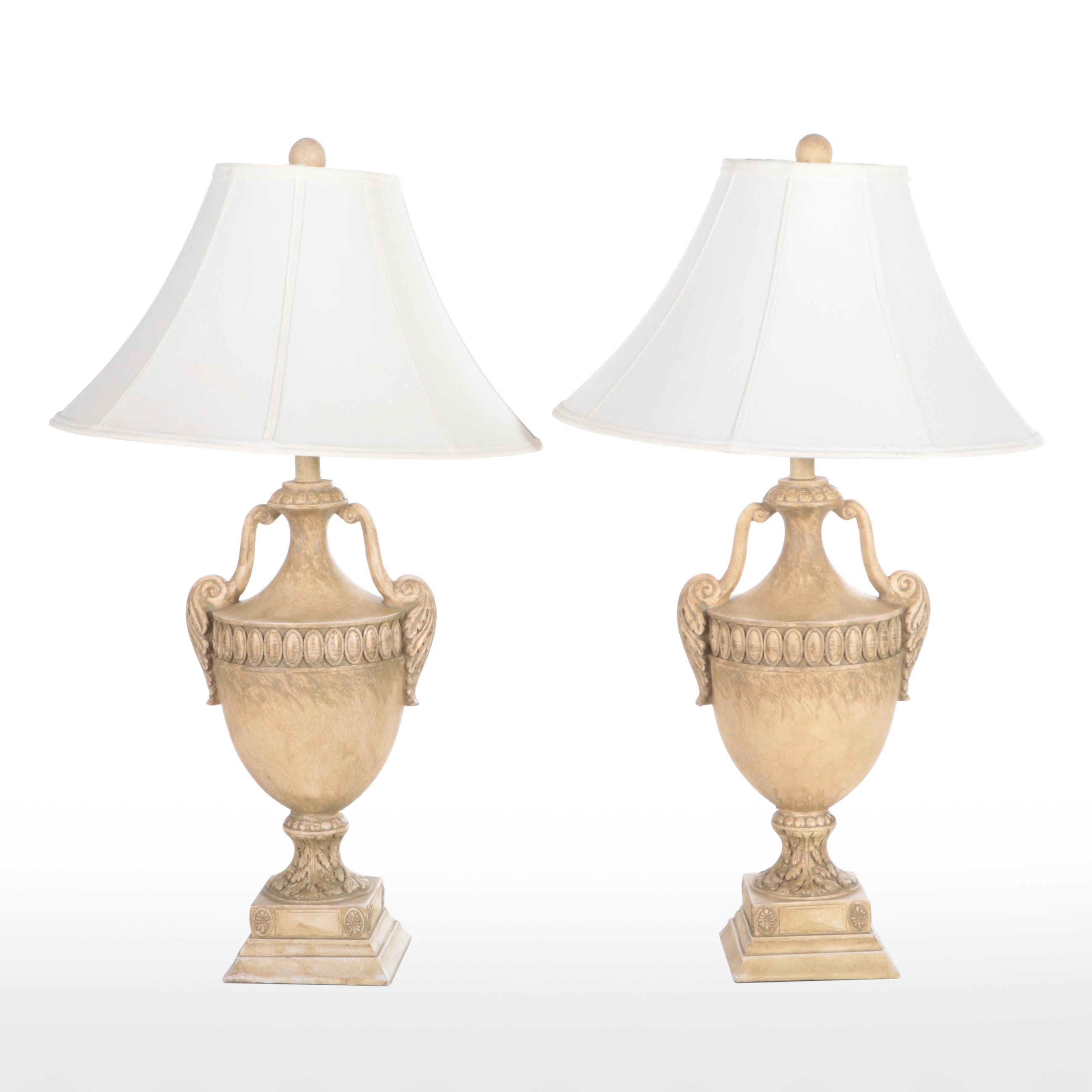 Berman Neoclassical Style Resin Amphora Base Table Lamps, Late 20th C