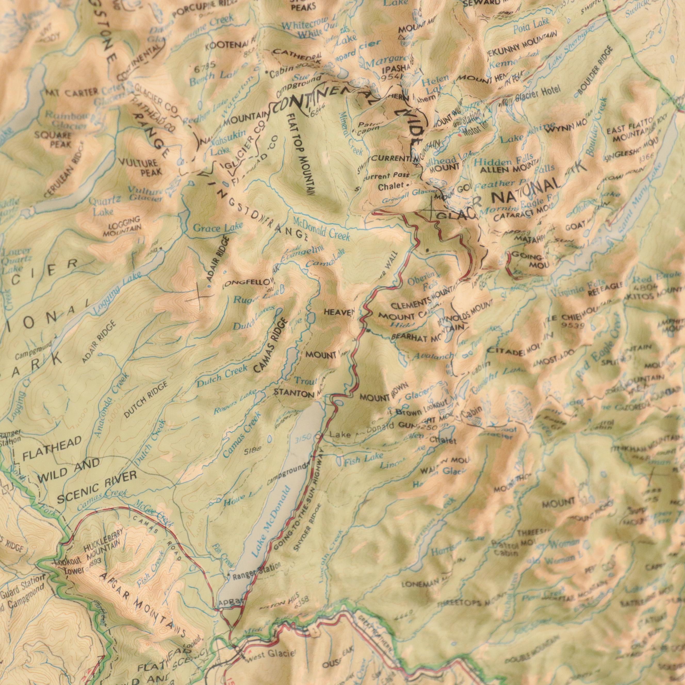 Molded Three-Dimensional Map of Glacier National Park, 1980s