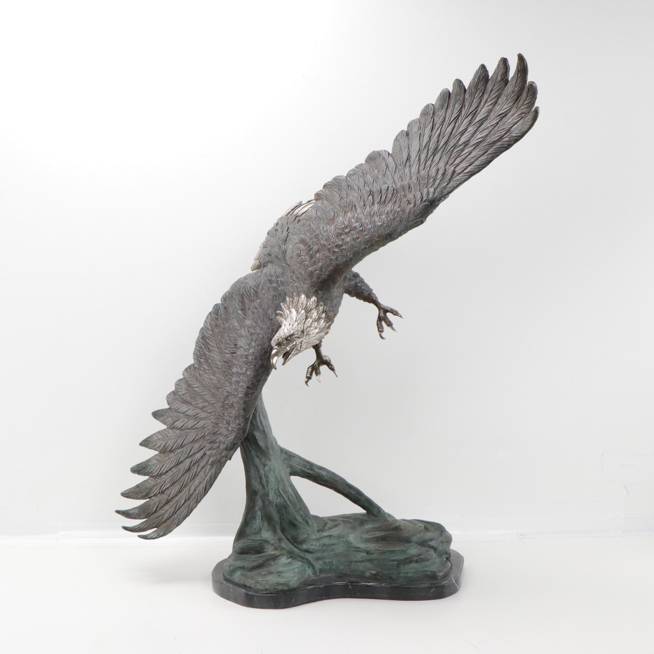 Bronze Sculpture of Bald Eagle in Flight