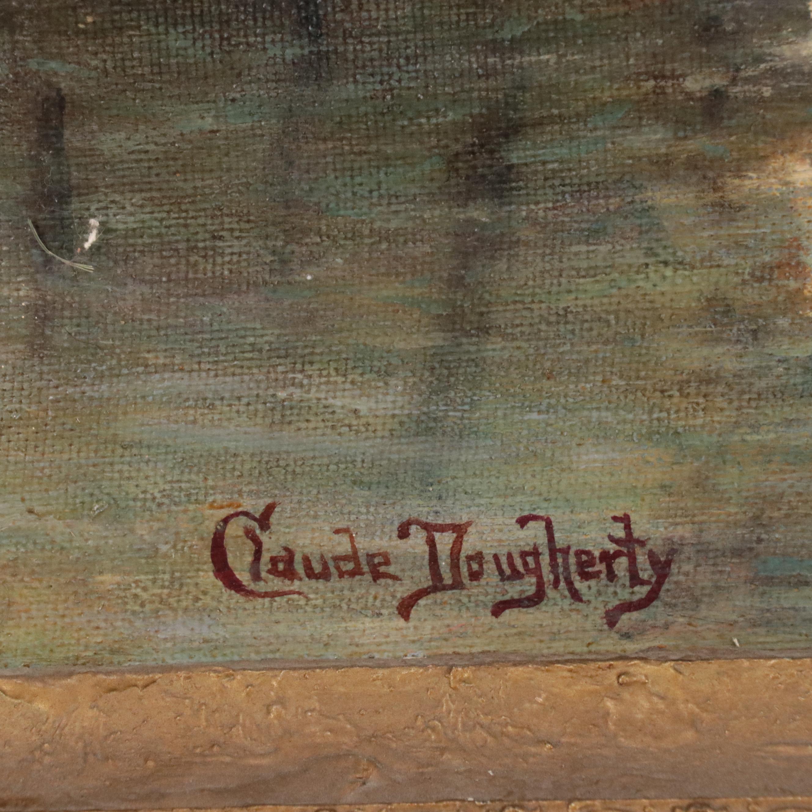 Claude Dougherty Oil Painting of Cattle Watering, Early to Mid 20th Century