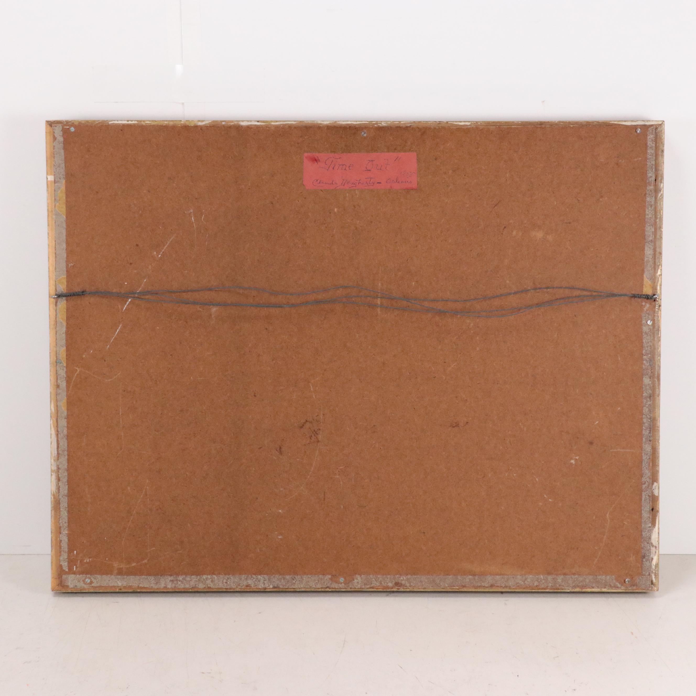 Claude Dougherty Oil Painting of Cattle Watering, Early to Mid 20th Century