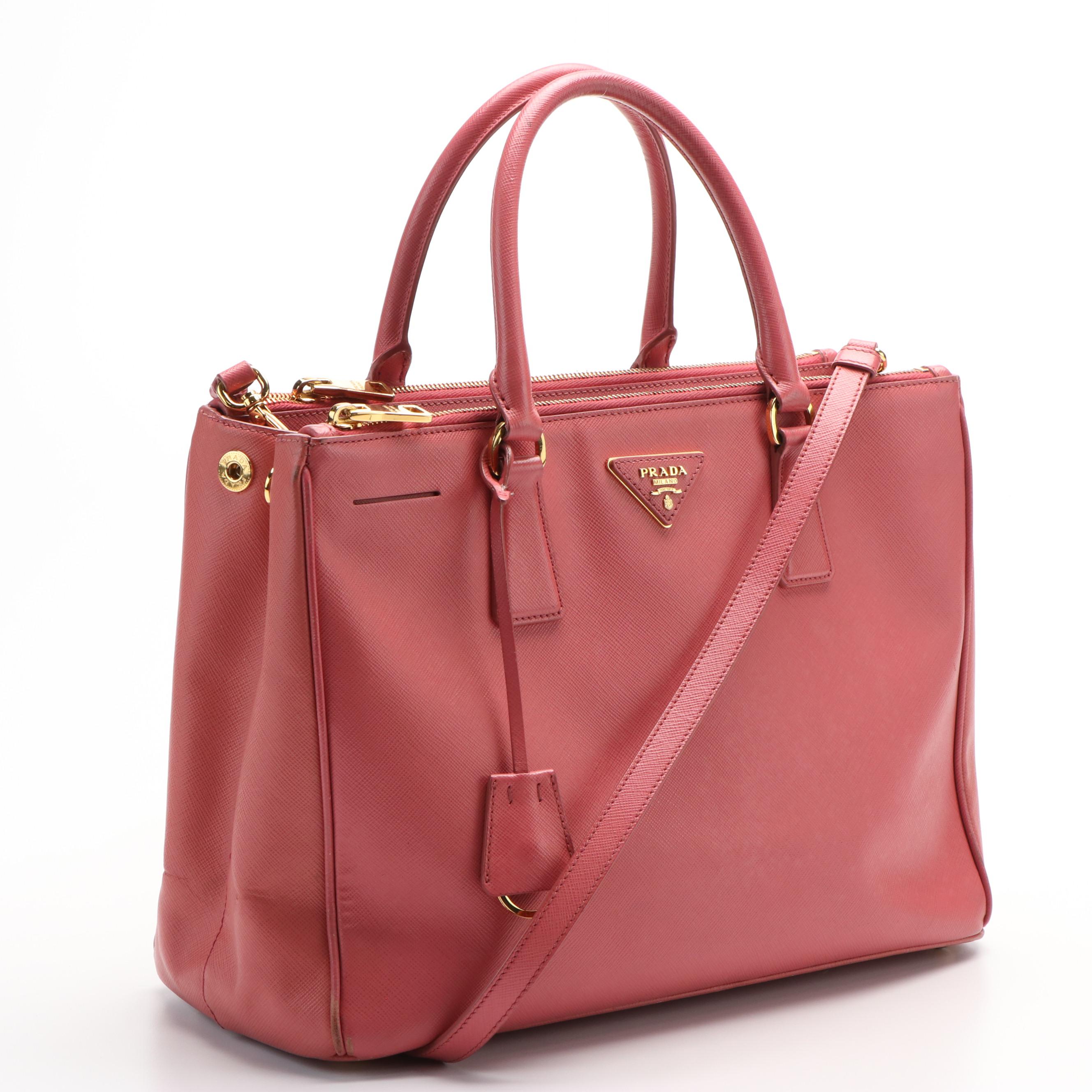 Prada Galleria Pink Saffiano Leather Double Zip Tote