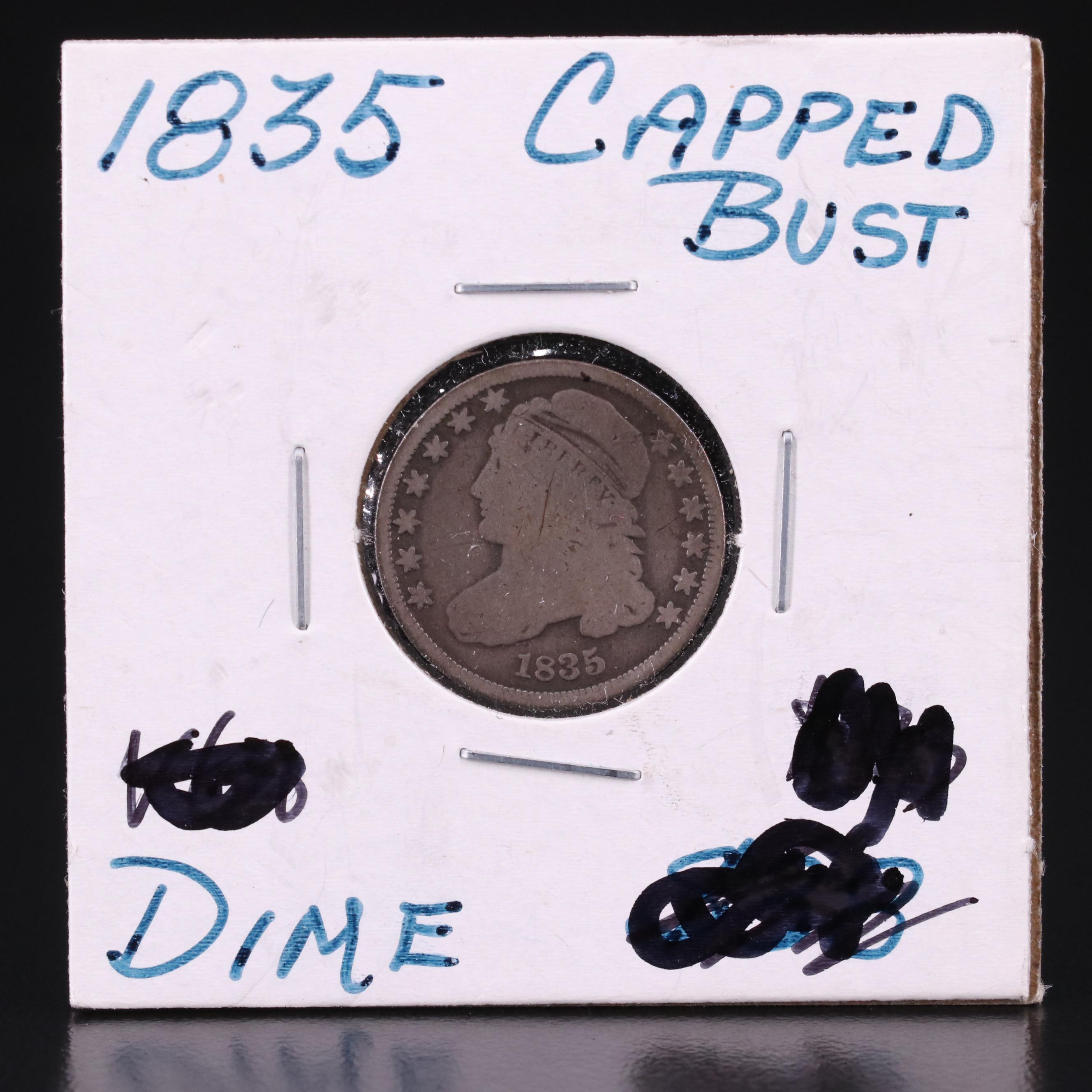 Seven Circulated Capped Bust Silver Dimes