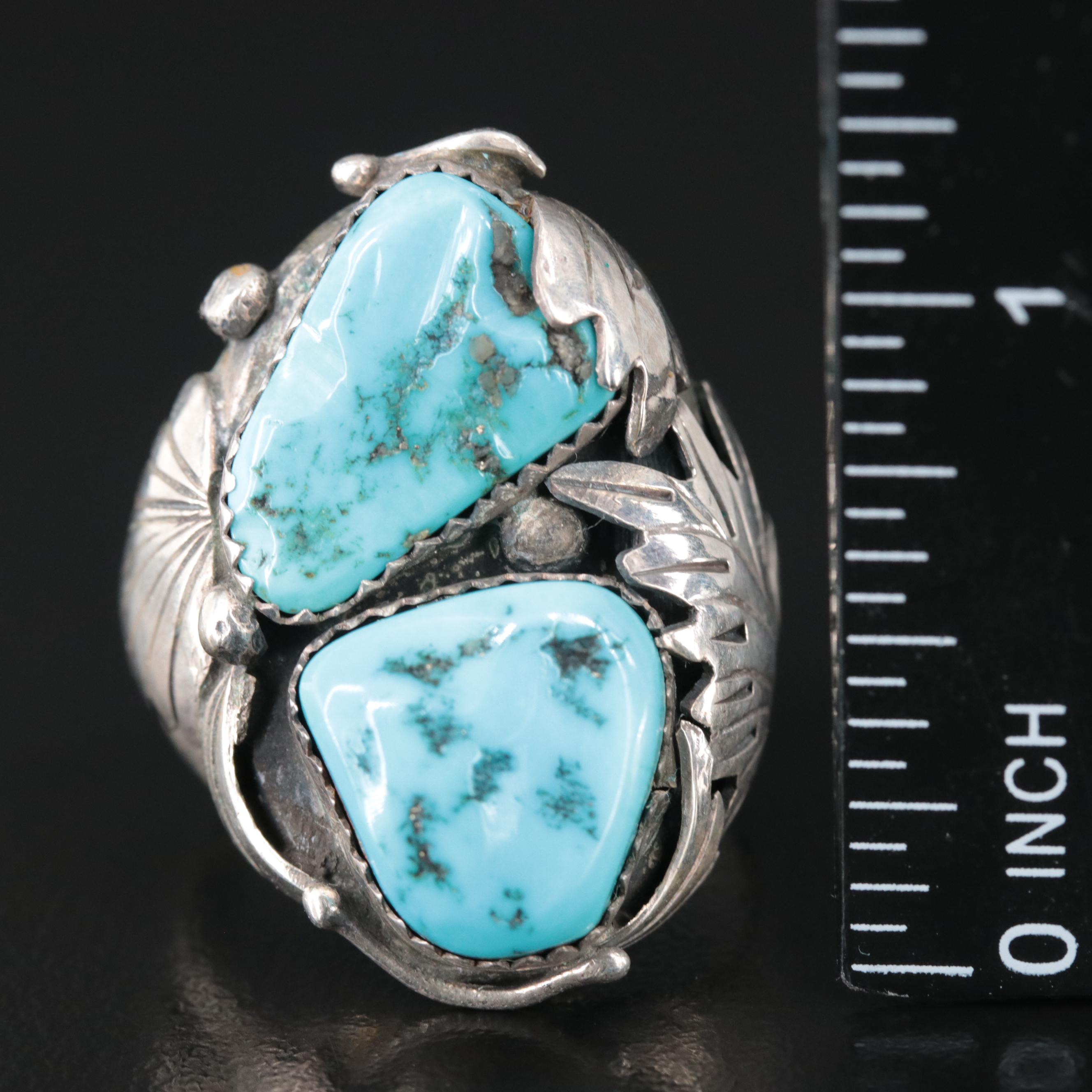 Southwestern Style Sterling Turquoise Appliqué Ring