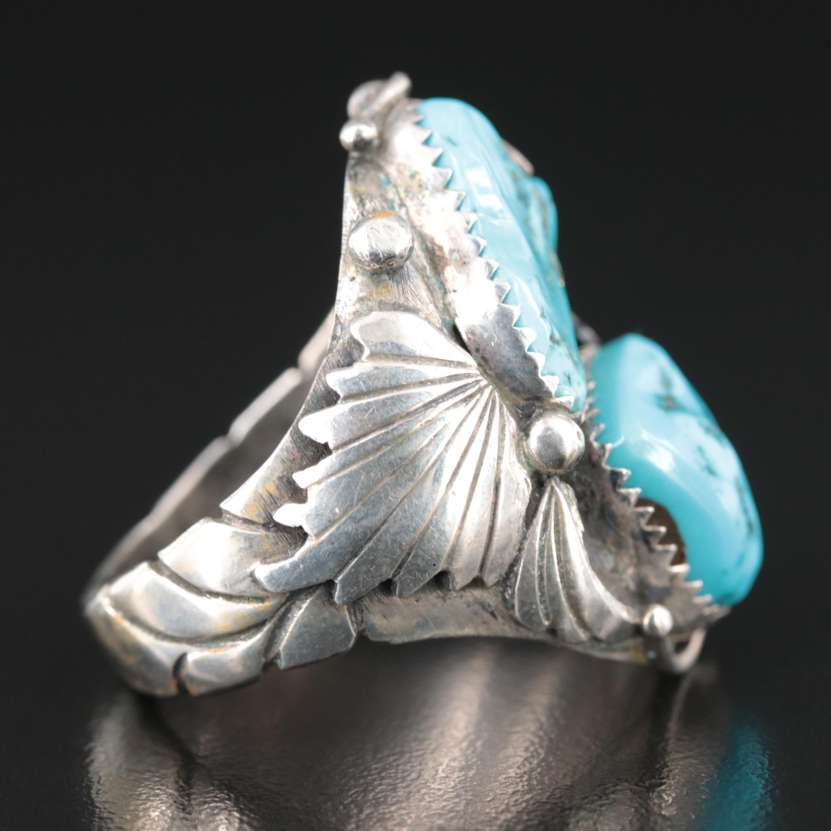 Southwestern Style Sterling Turquoise Appliqué Ring