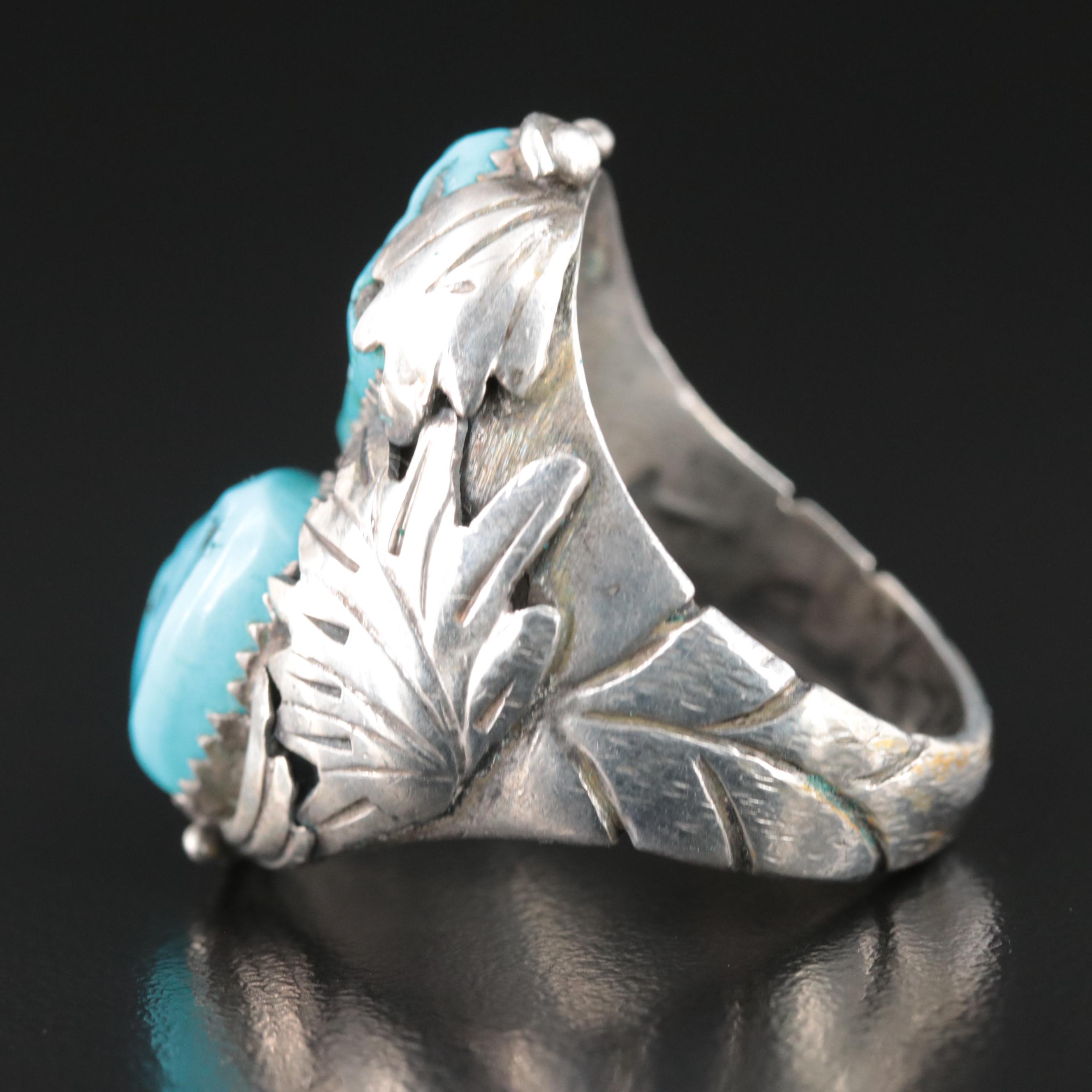 Southwestern Style Sterling Turquoise Appliqué Ring