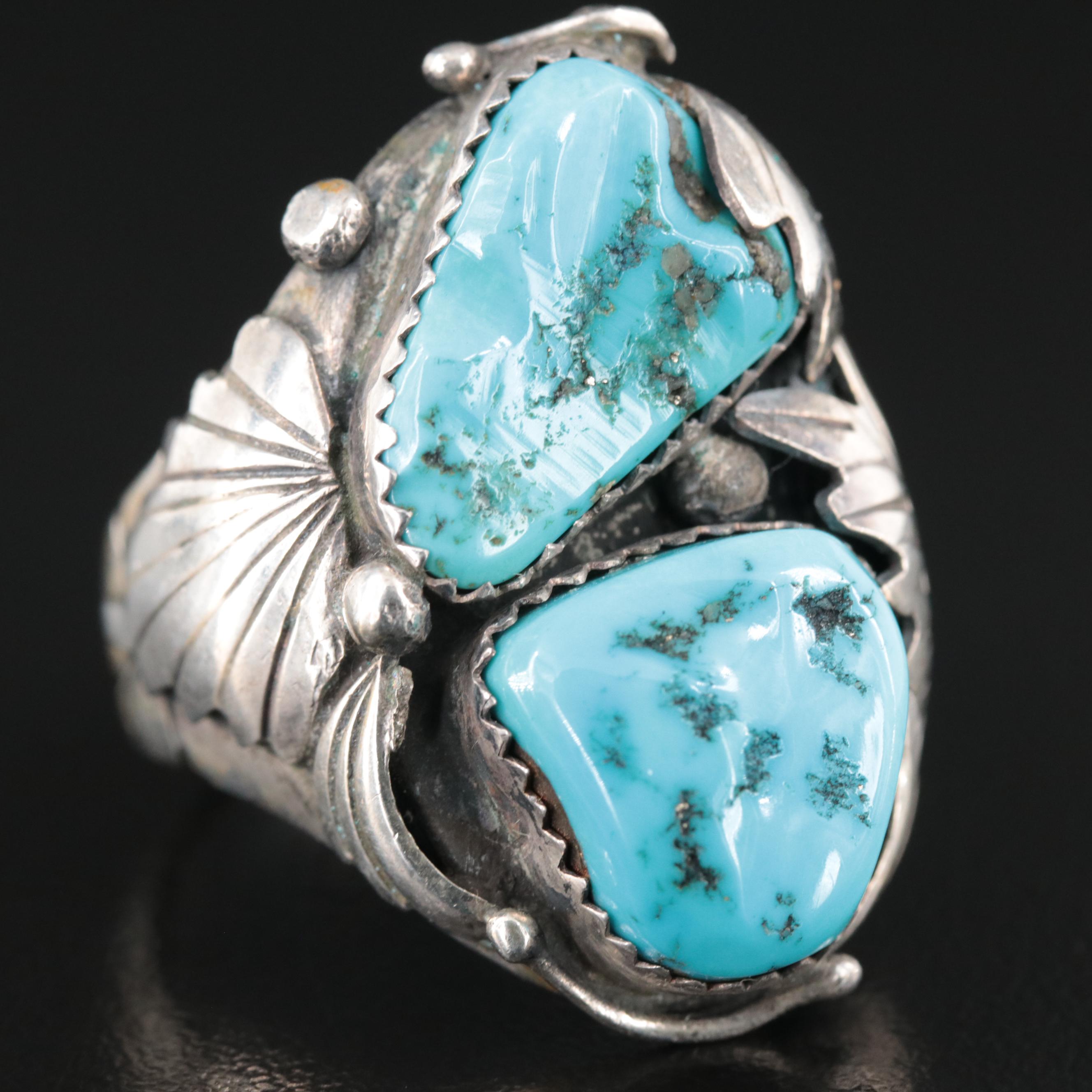 Southwestern Style Sterling Turquoise Appliqué Ring
