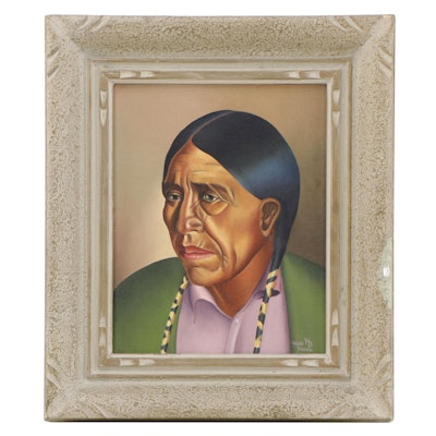 Herb Pfeffer Native American Portrait Oil Painting "Black Horse"