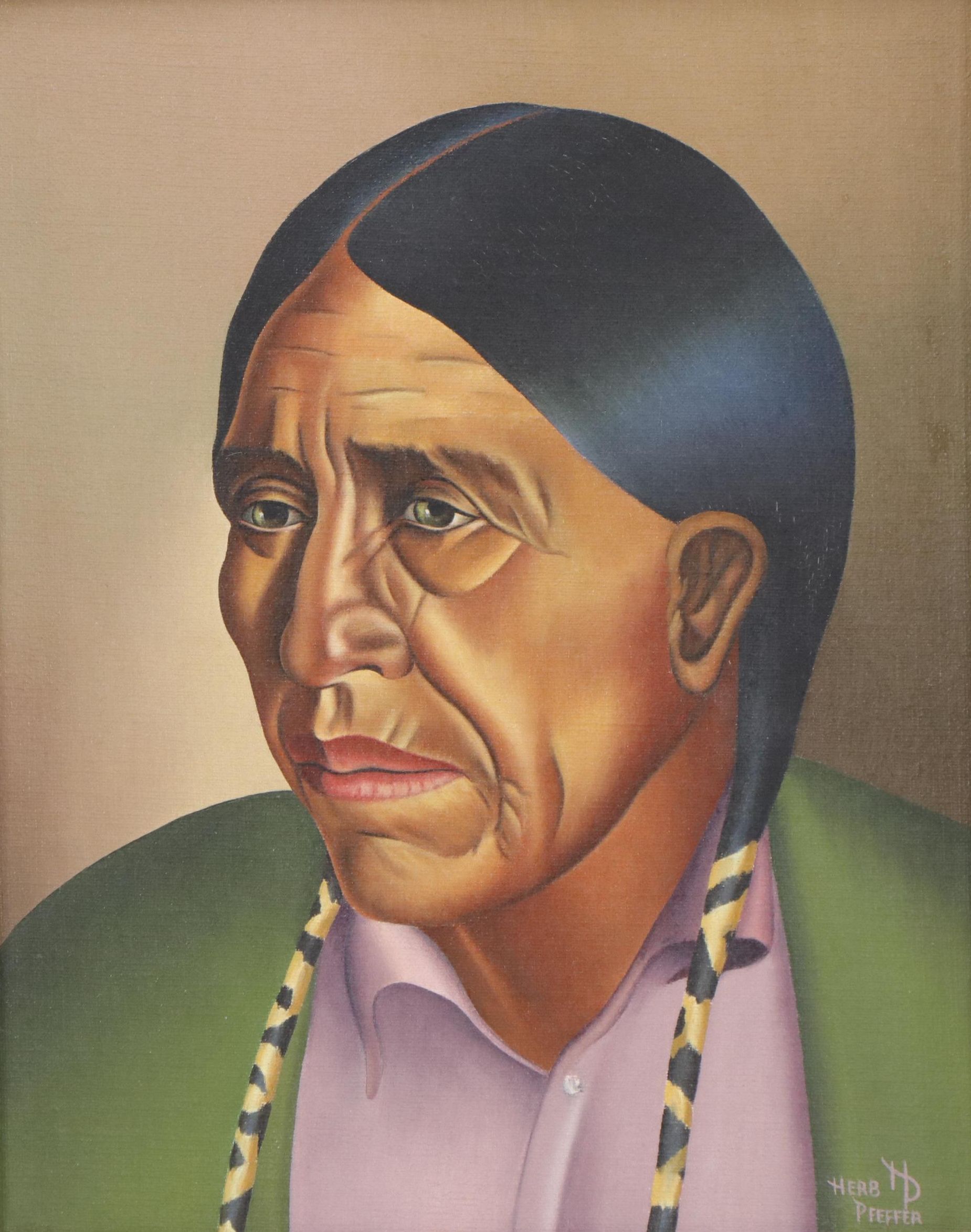 Herb Pfeffer Native American Portrait Oil Painting "Black Horse"