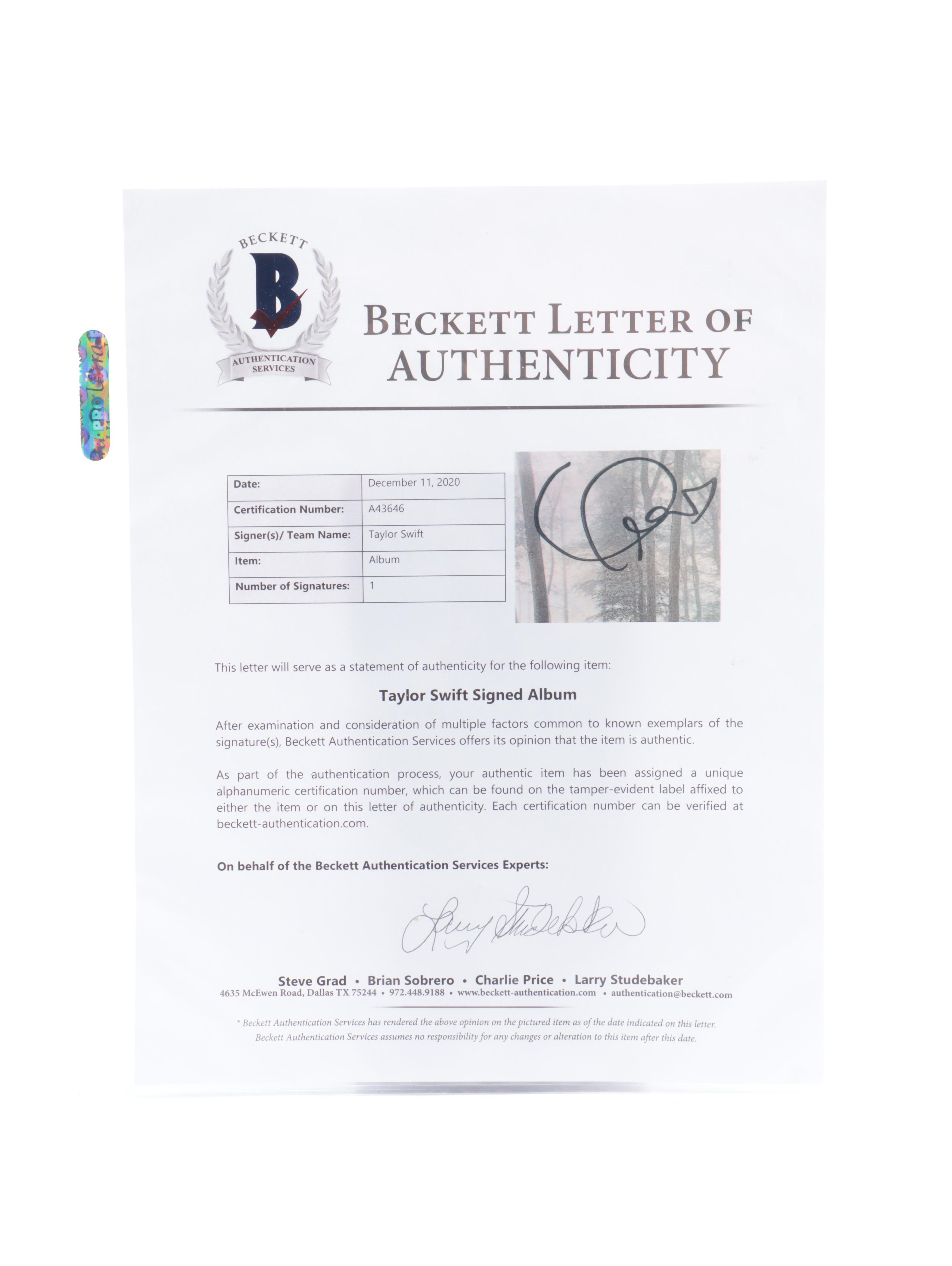 Taylor Swift Signed "Folklore" CD Cover in Framed and Matted Display