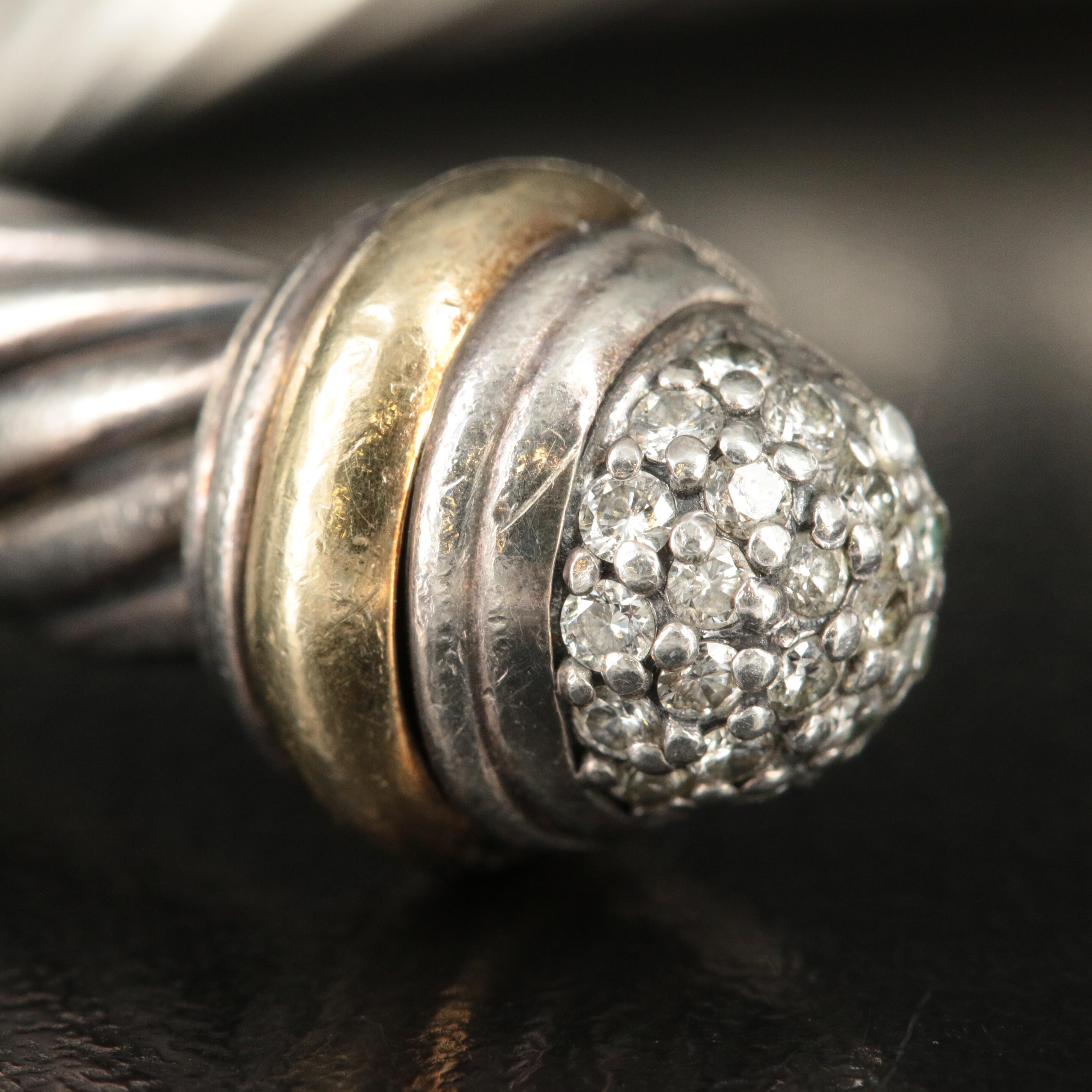 David Yurman Sterling, 18K and 0.58 CTW Diamond Cable Cuff Bracelet