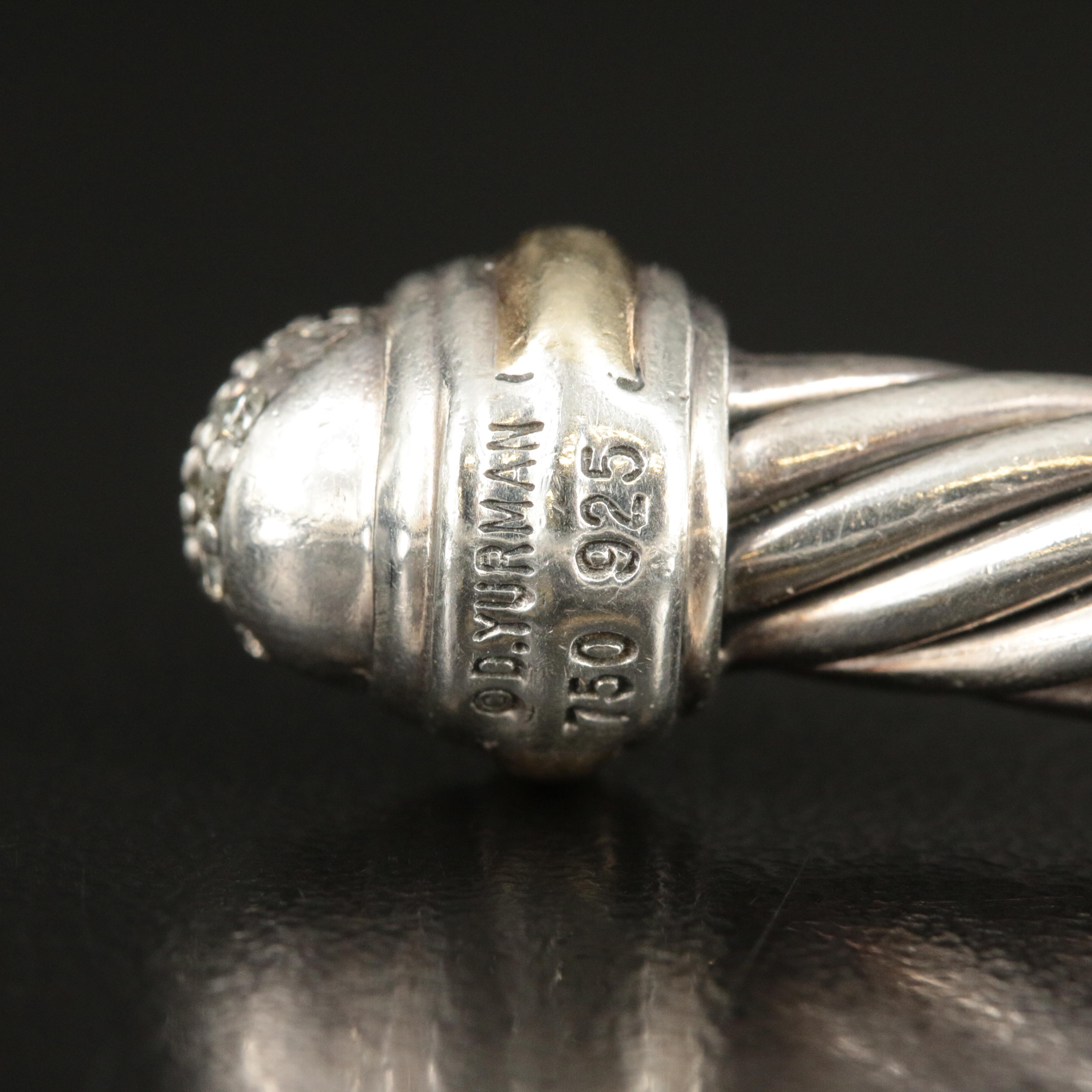 David Yurman Sterling, 18K and 0.58 CTW Diamond Cable Cuff Bracelet