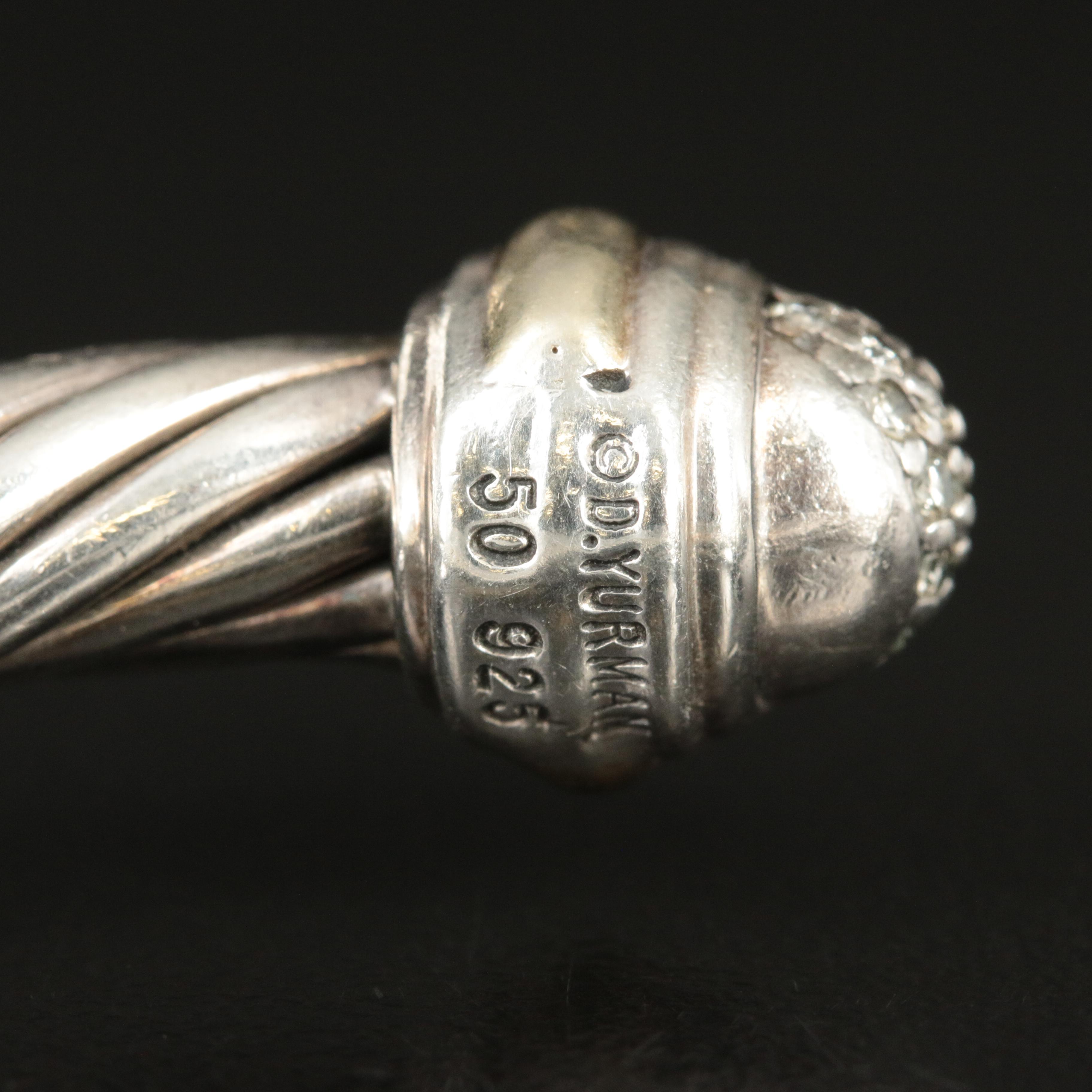 David Yurman Sterling, 18K and 0.58 CTW Diamond Cable Cuff Bracelet