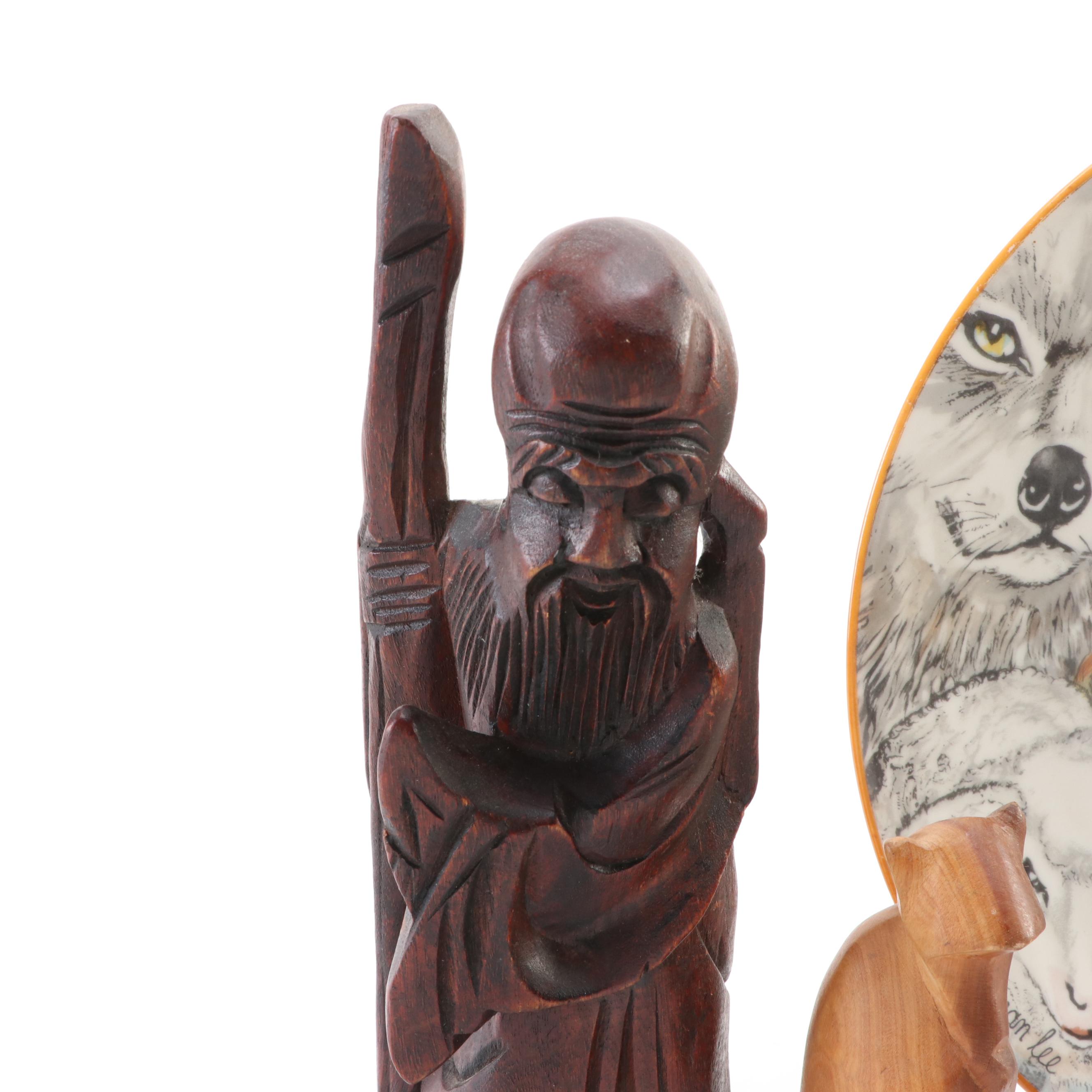 Limoges Haviland "Peaceable Kingdom" Porcelain Plate with Carved Wood Figurines