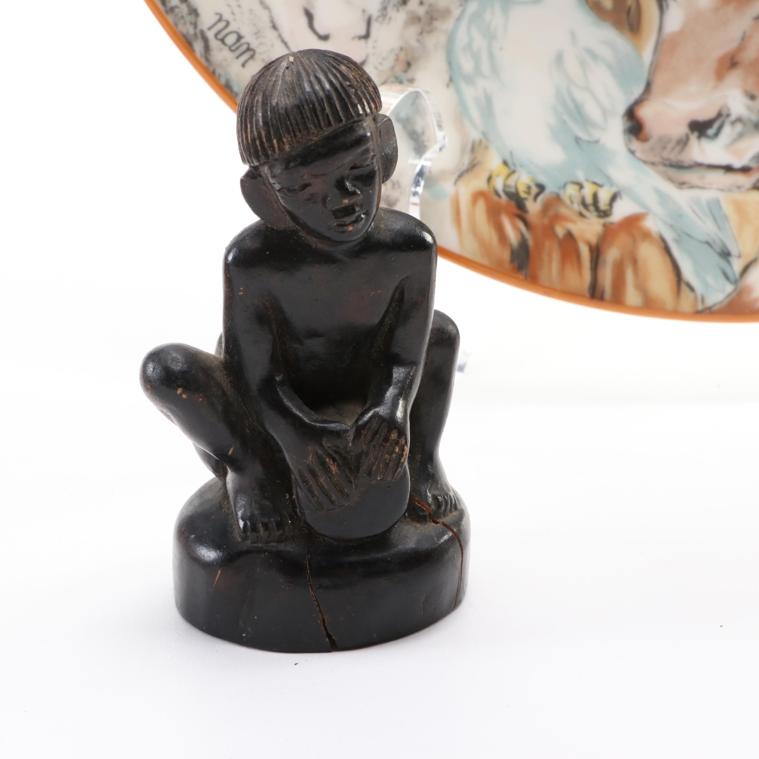 Limoges Haviland "Peaceable Kingdom" Porcelain Plate with Carved Wood Figurines