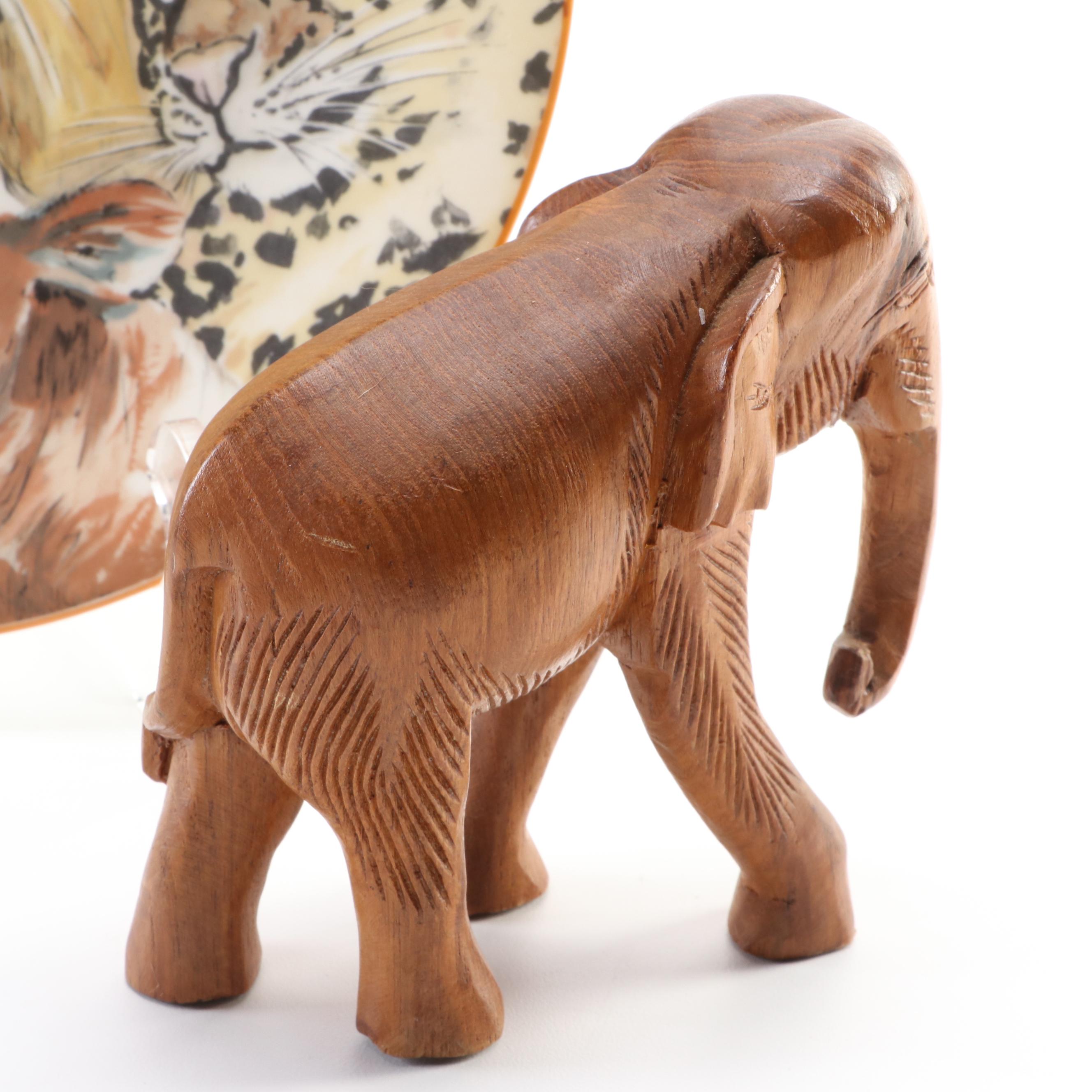 Limoges Haviland "Peaceable Kingdom" Porcelain Plate with Carved Wood Figurines