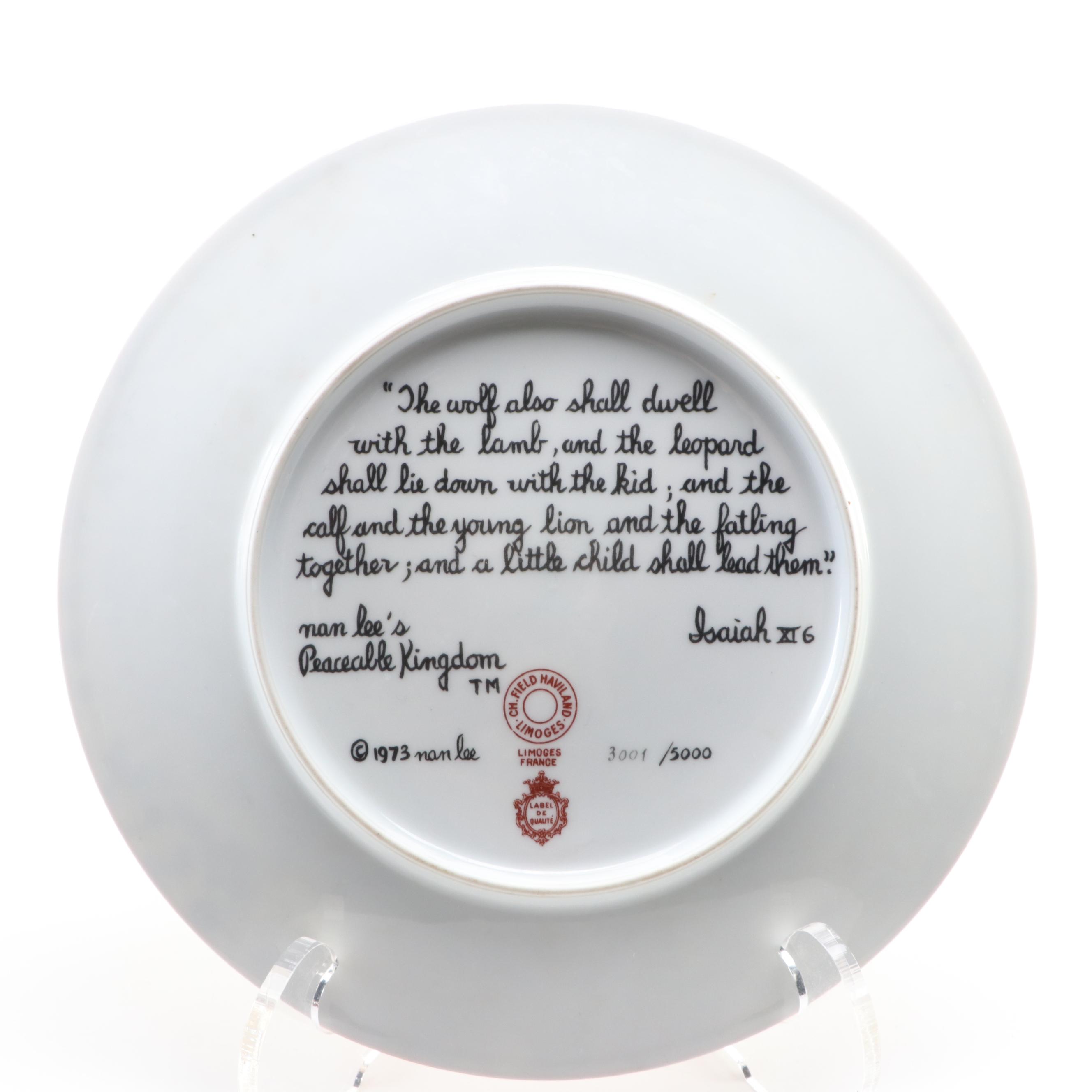 Limoges Haviland "Peaceable Kingdom" Porcelain Plate with Carved Wood Figurines