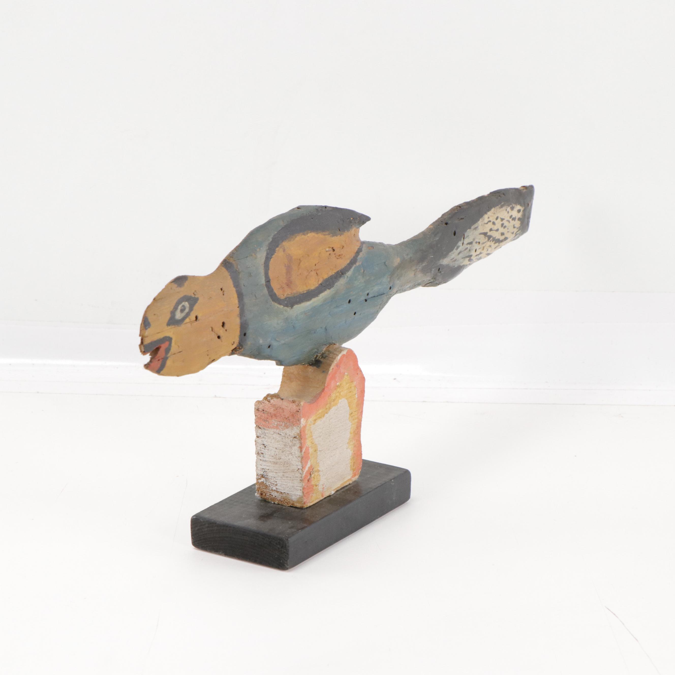 William Dawson Folk Art Hand-Painted Salvaged Wood Sculpture of Creature